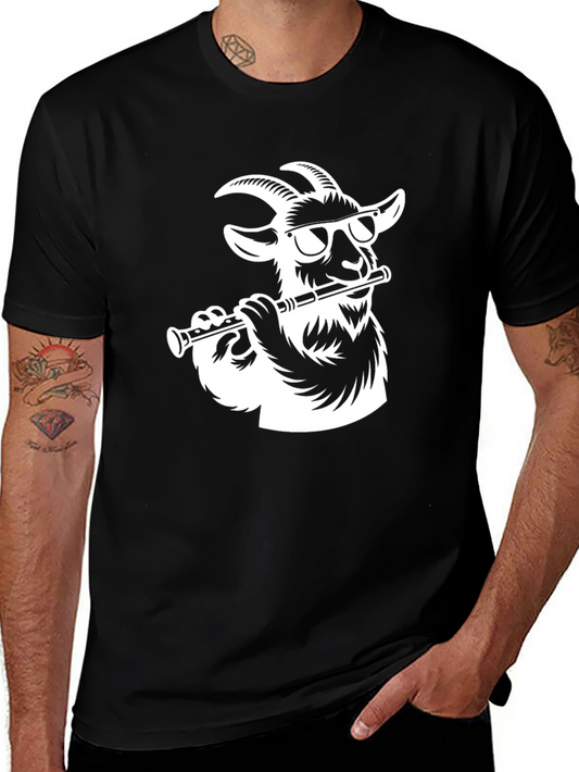 Goat Flute Player Graphic Tee - Stylish Mens T-Shirt