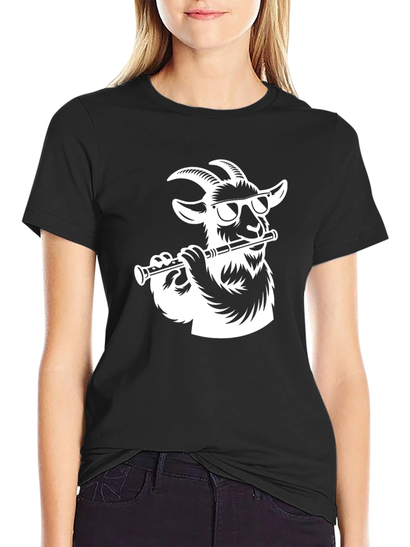 Goat Flute Player Graphic Tee - Stylish Mens T-Shirt