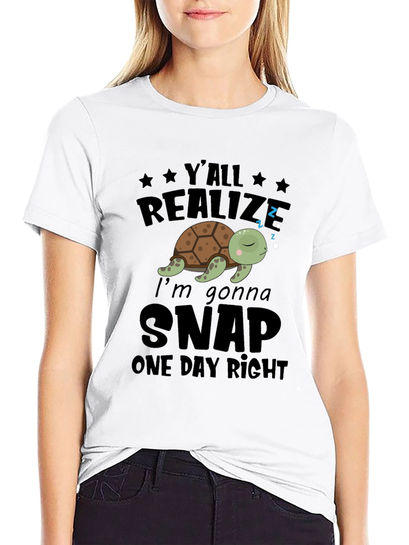 Funny Turtle Snap One Day Graphic Tee