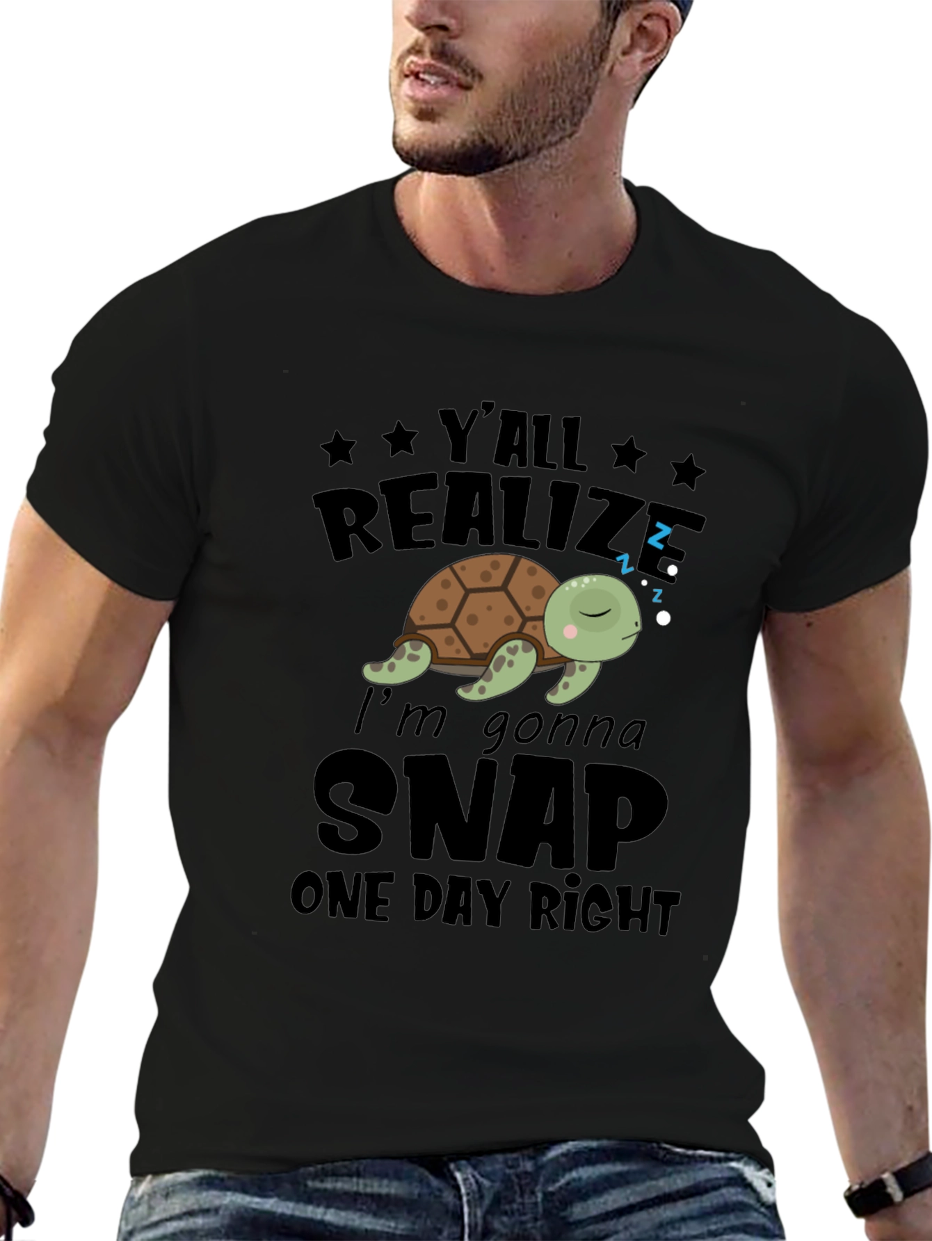 Funny Turtle Snap One Day Graphic Tee
