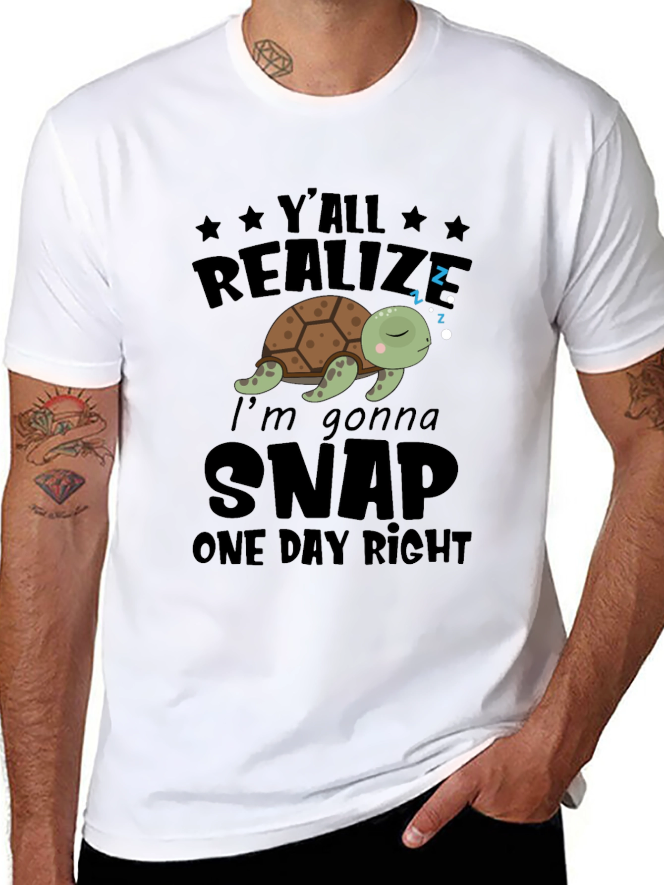 Funny Turtle Snap One Day Graphic Tee