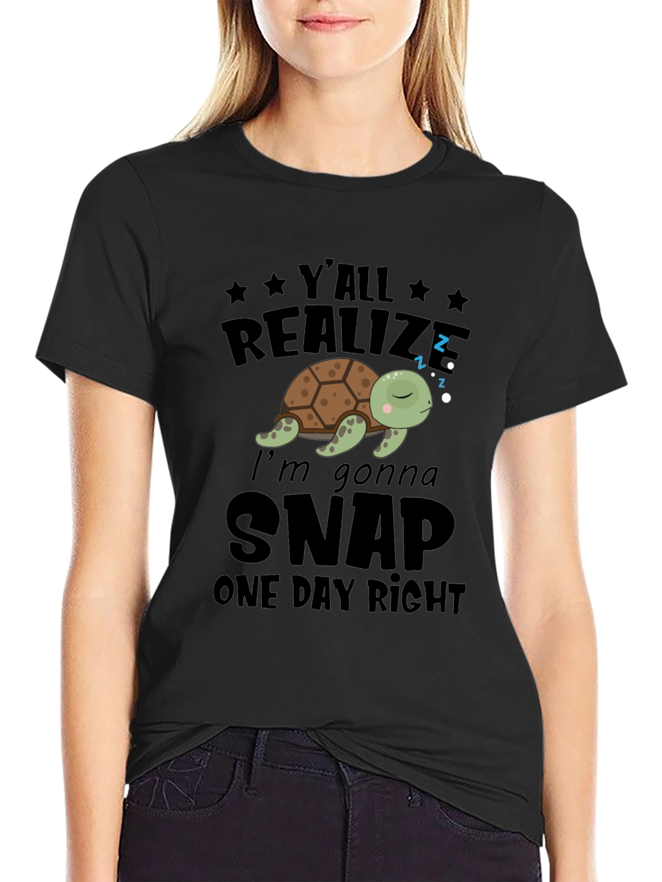 Funny Turtle Snap One Day Graphic Tee