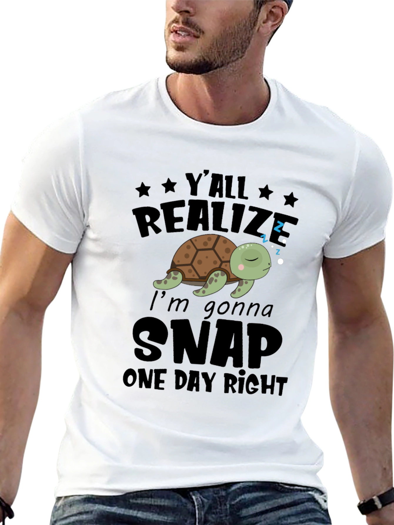 Funny Turtle Snap One Day Graphic Tee