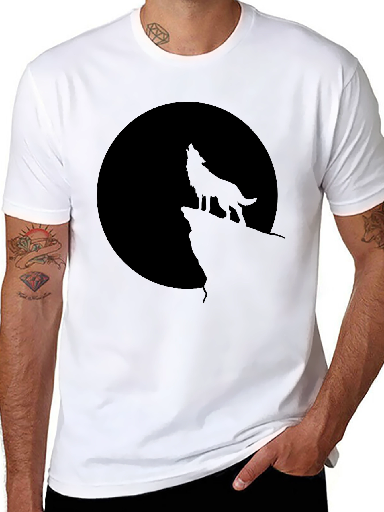 Wolf Moon Graphic Tee - Black Cotton Blend