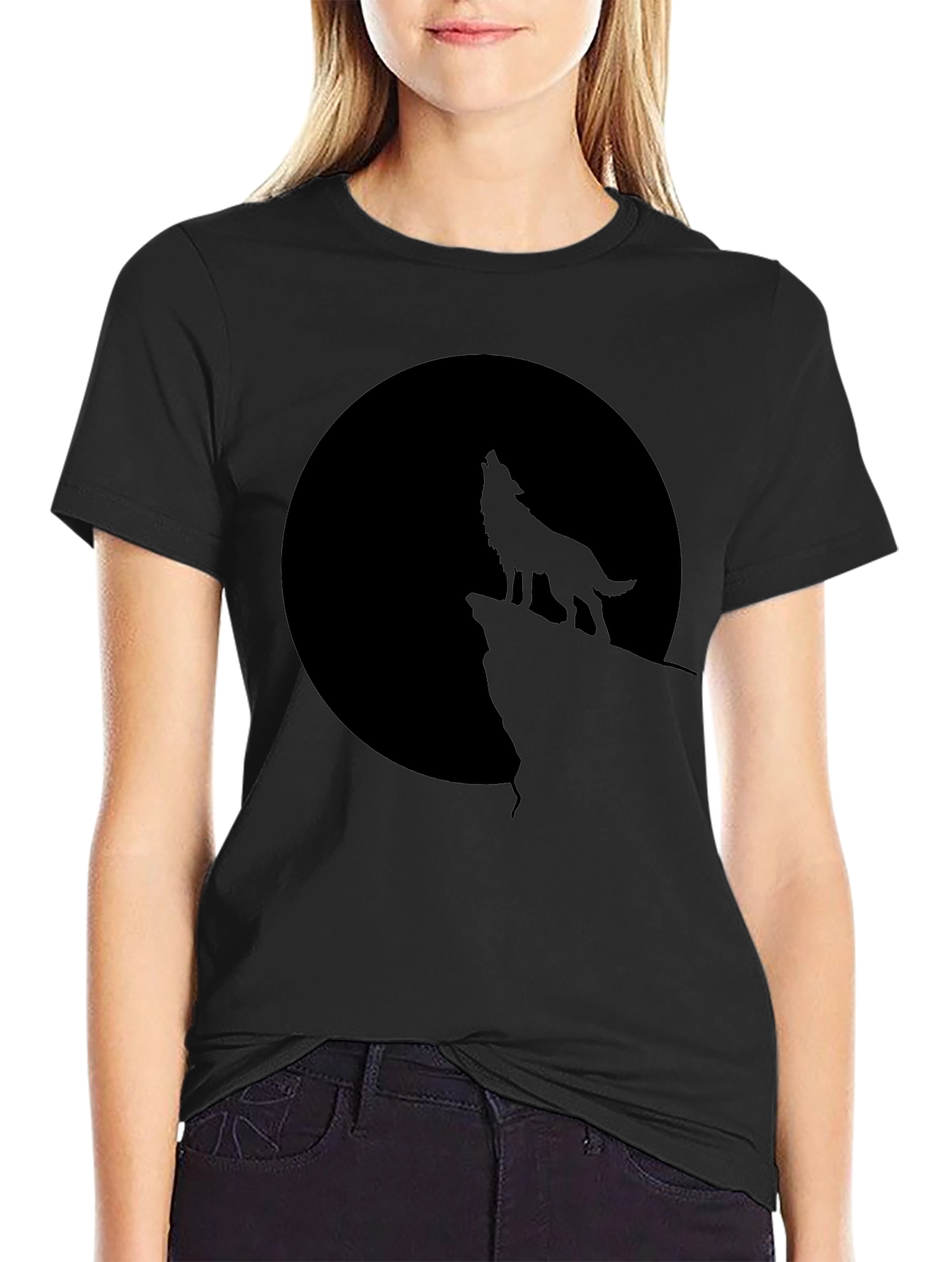Wolf Moon Graphic Tee - Black Cotton Blend