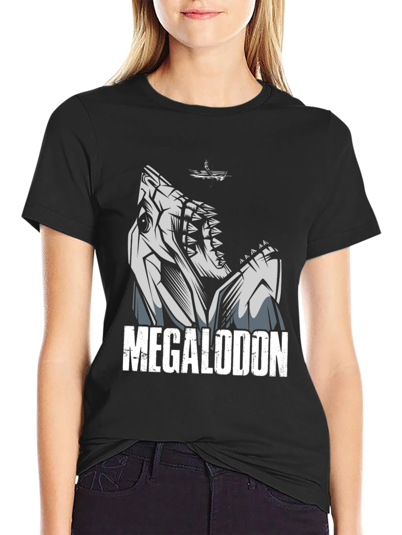 Megalodon Shark Graphic Tee - Black Cotton T-Shirt