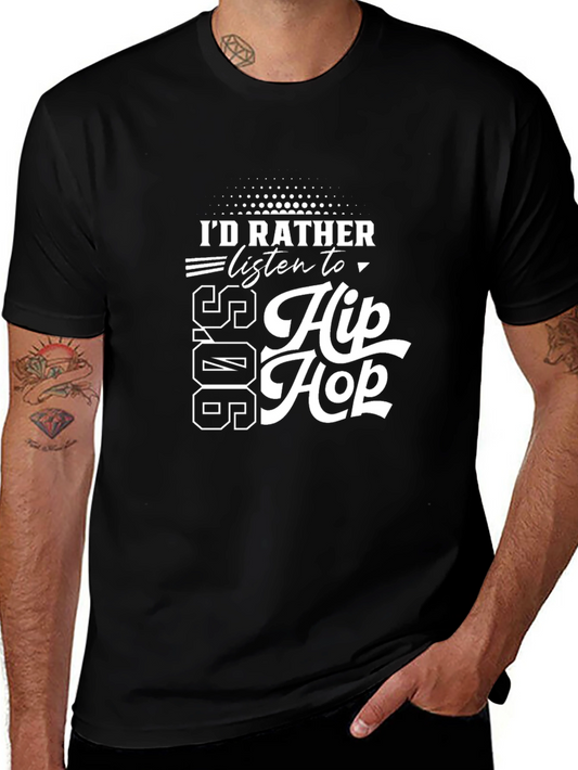 90s Hip Hop Graphic Tee - Black Cotton T-Shirt