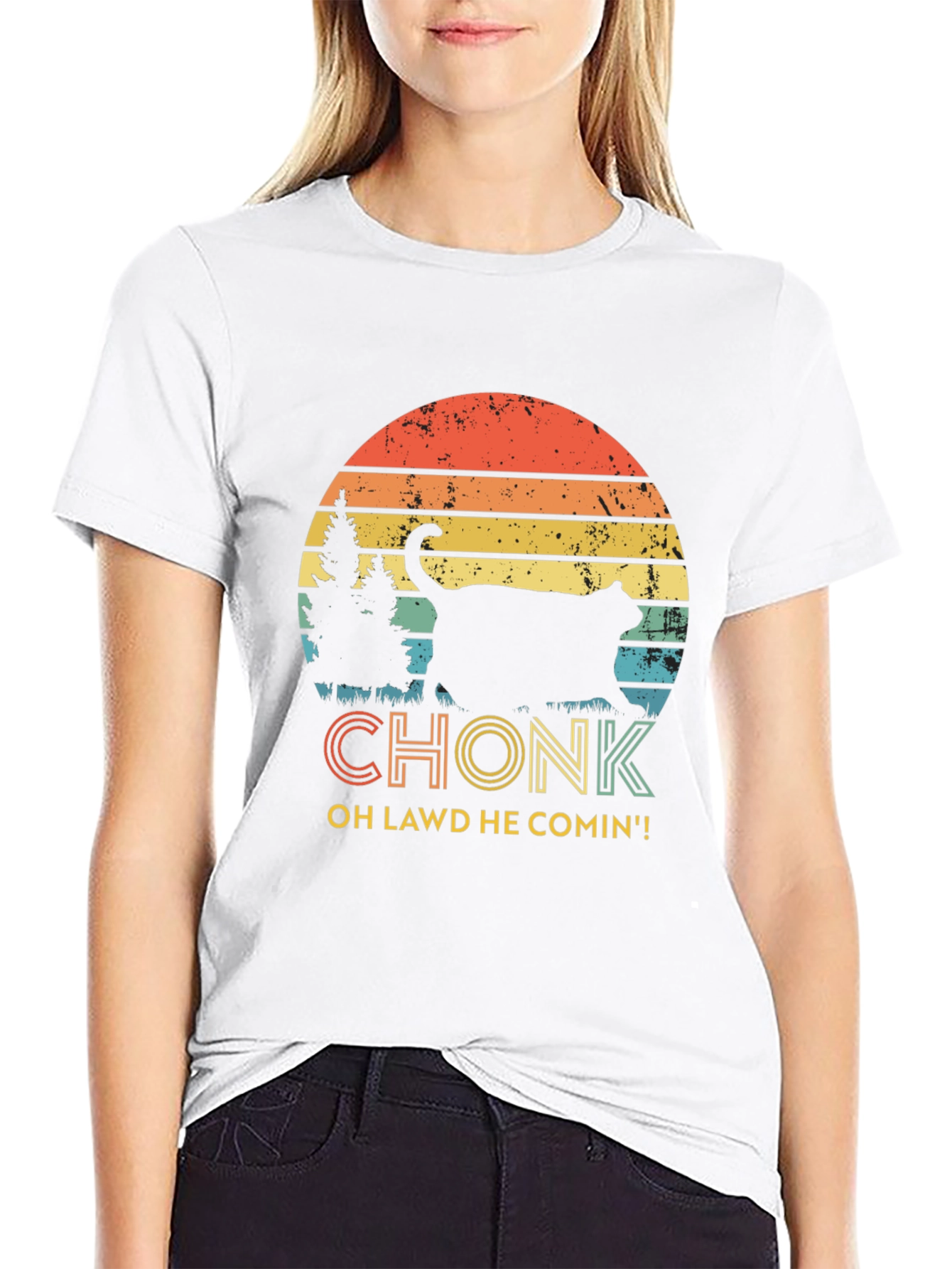 Chonk Cat T-Shirt - Oh Lawd He Comin!