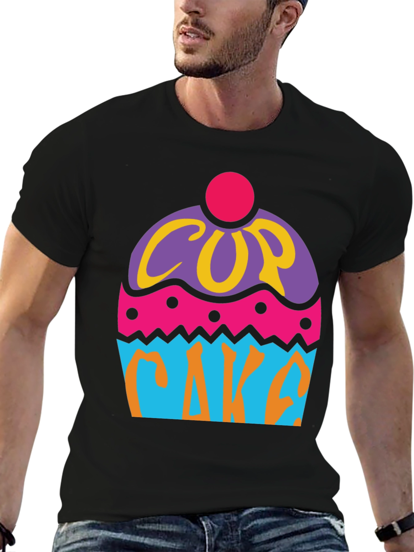 Fun Cupcake Graphic Tee - Black Cotton T-Shirt