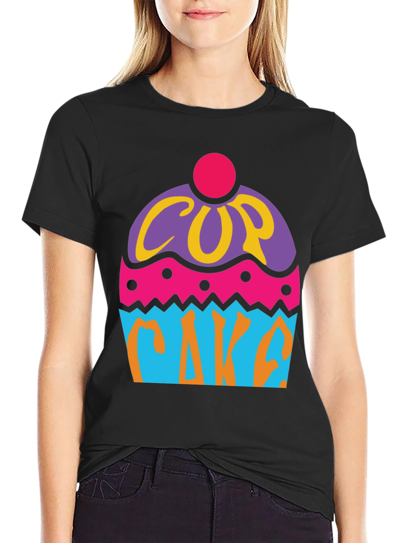 Fun Cupcake Graphic Tee - Black Cotton T-Shirt