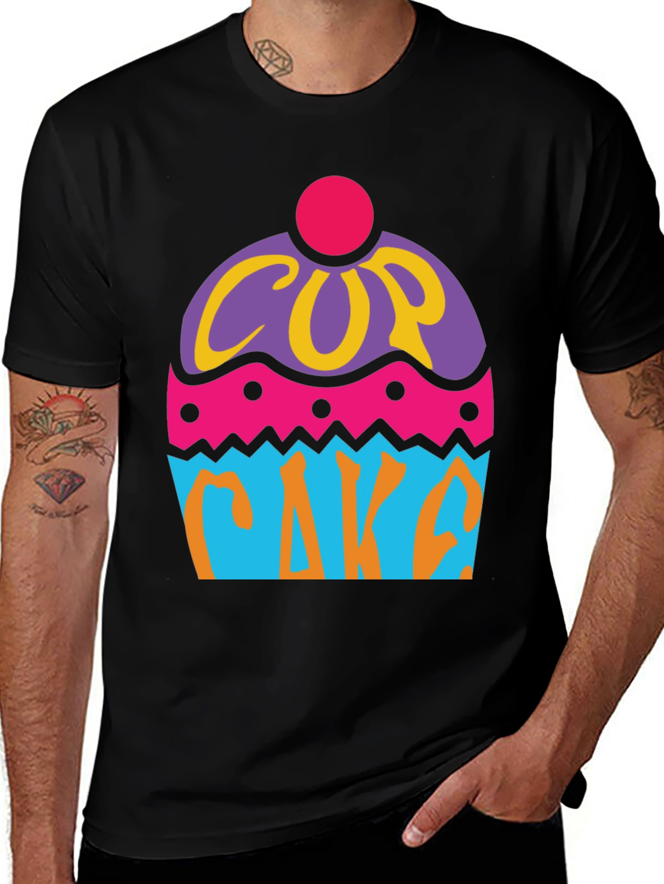 Fun Cupcake Graphic Tee - Black Cotton T-Shirt