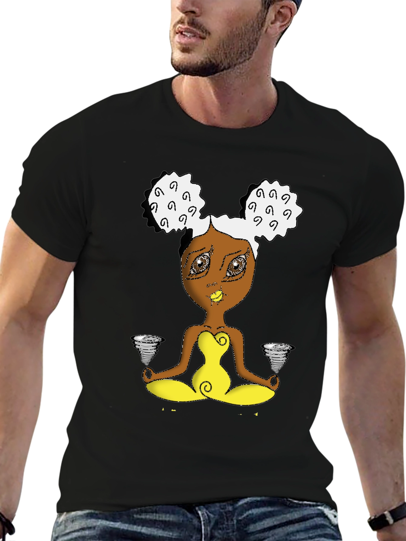 Zen Cartoon Girl Black T-Shirt