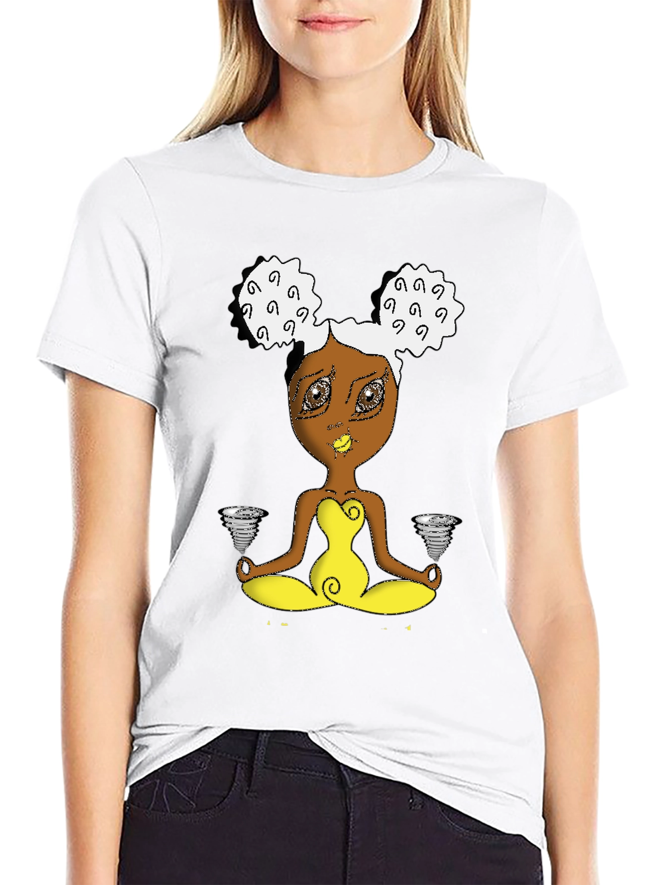 Zen Cartoon Girl Black T-Shirt