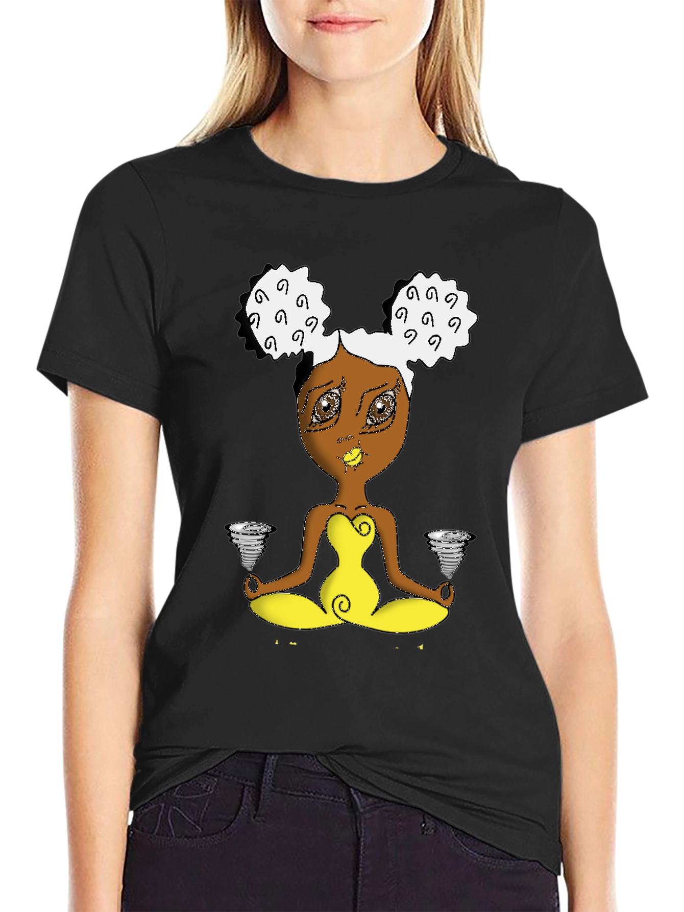Zen Cartoon Girl Black T-Shirt