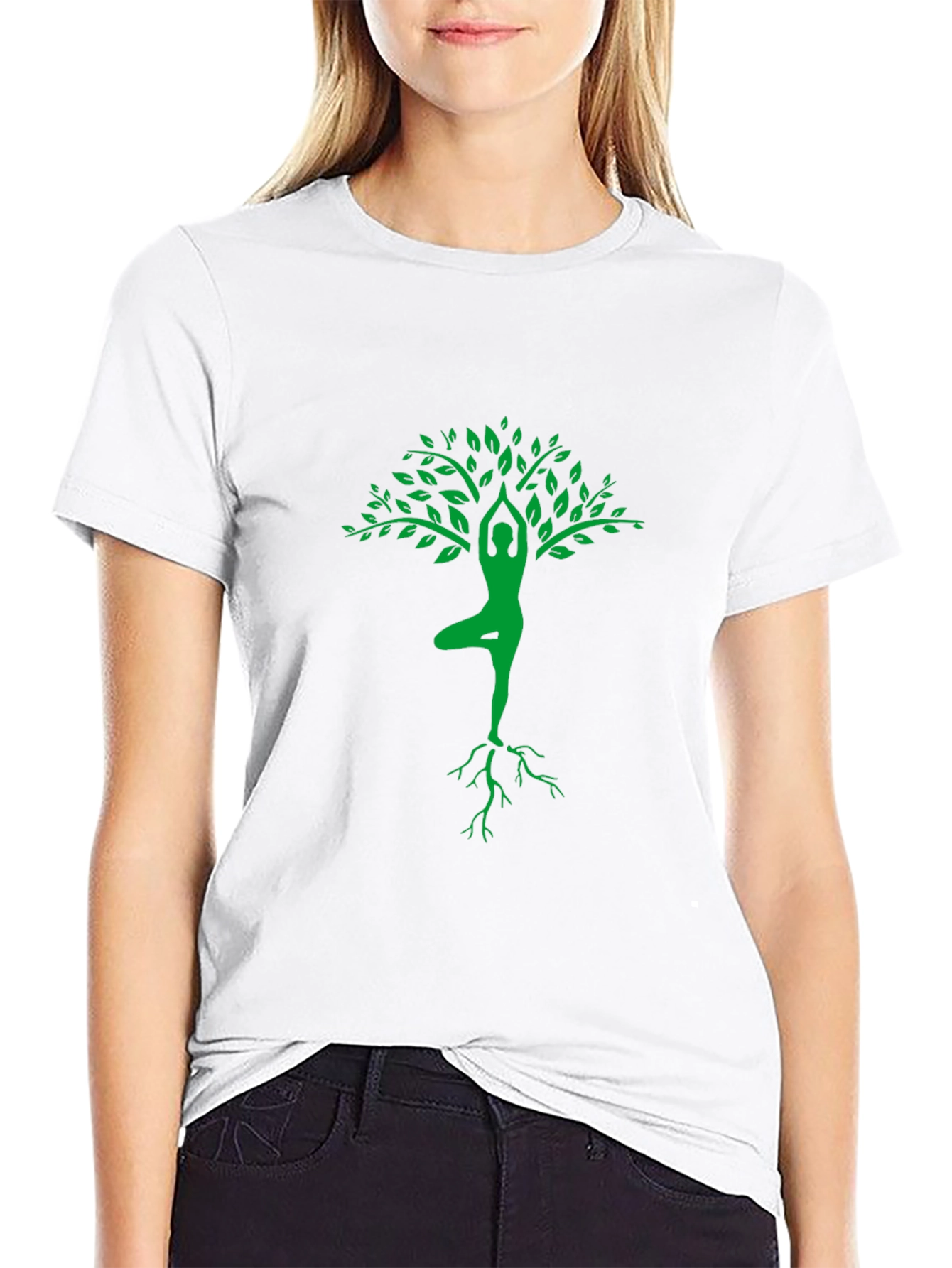 Yoga Tree Pose Graphic Tee - Black Cotton