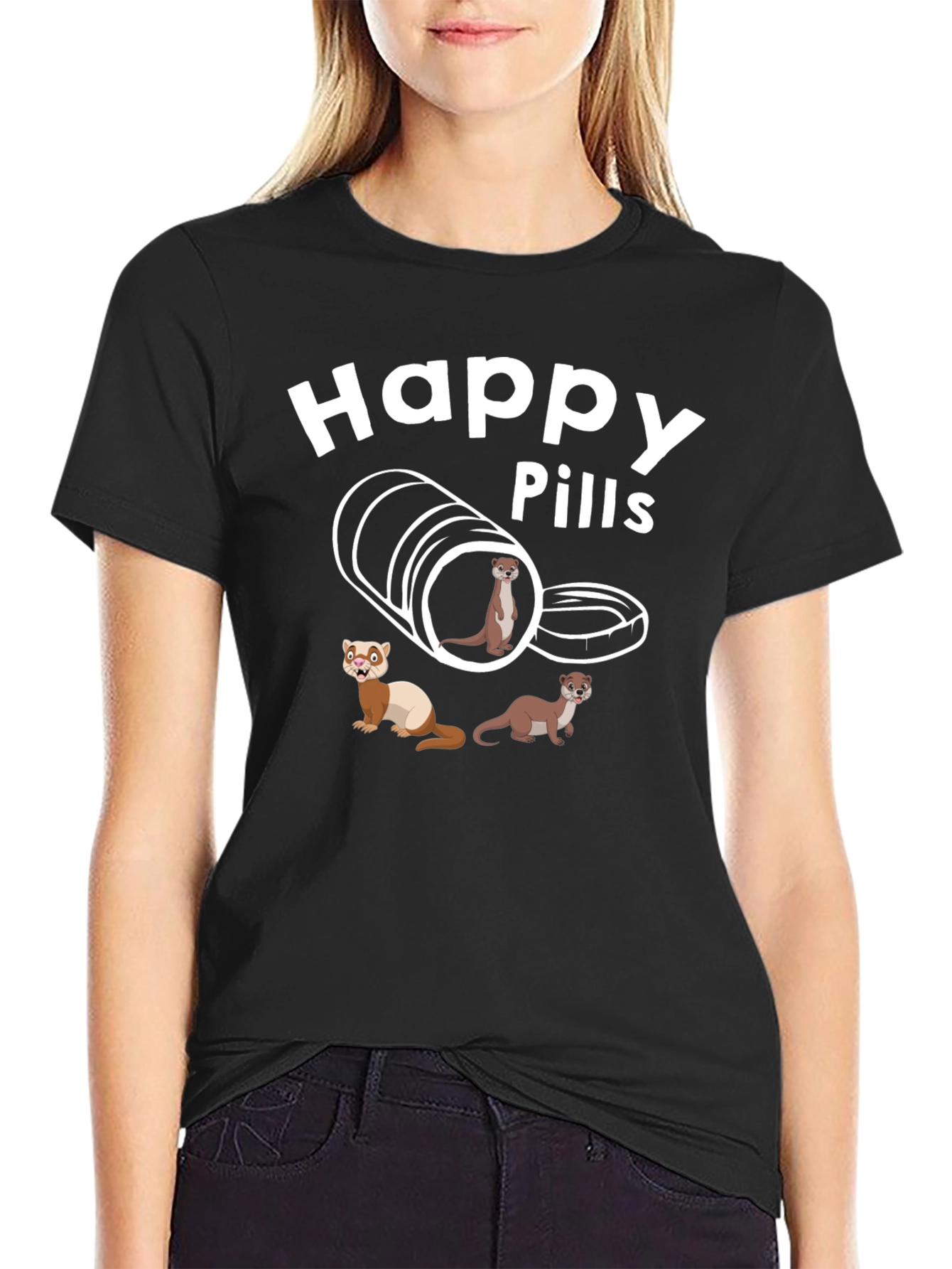 Happy Pills Ferret T-Shirt Black