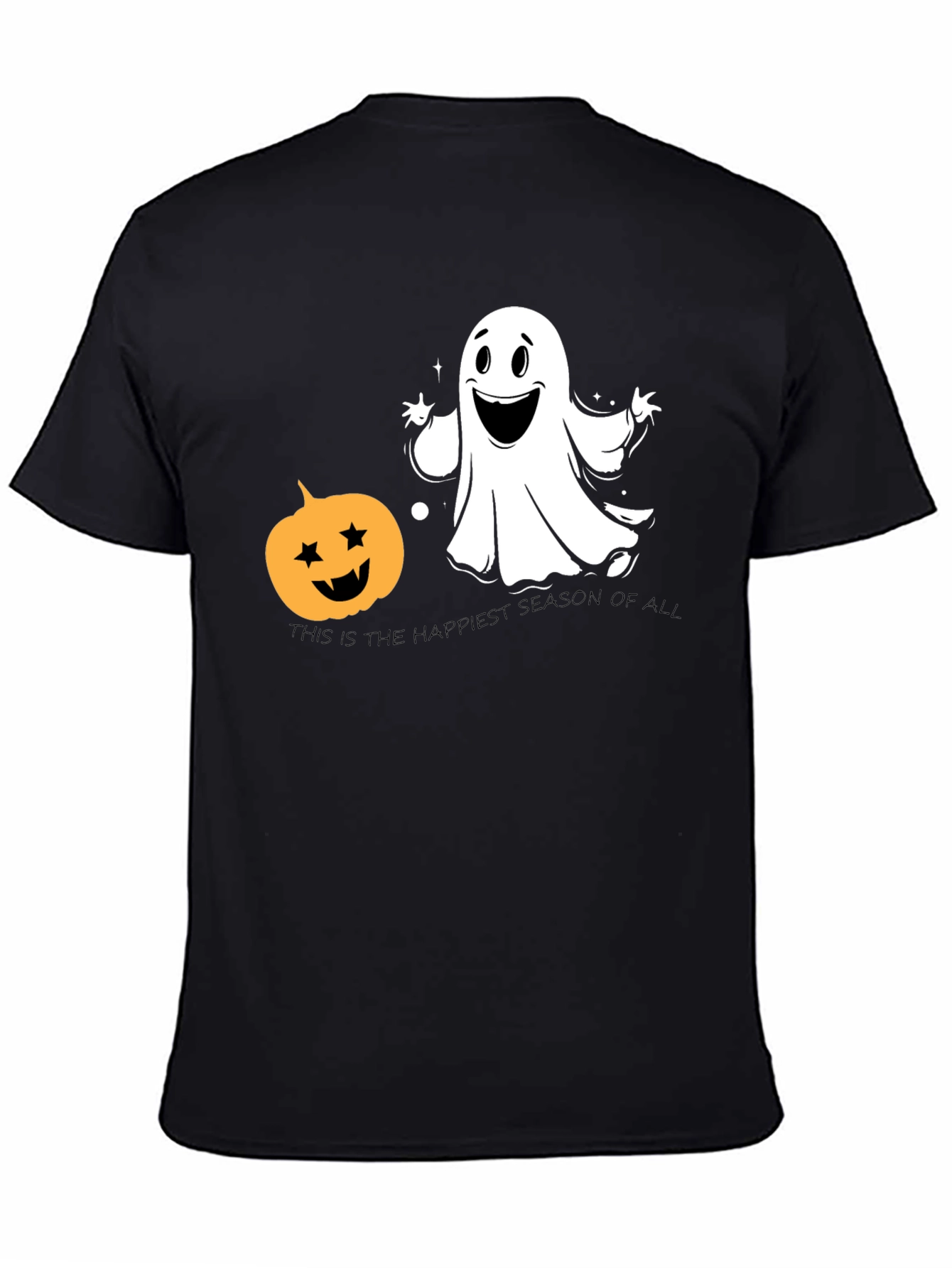 Halloween Ghost & Pumpkin Black T-Shirt