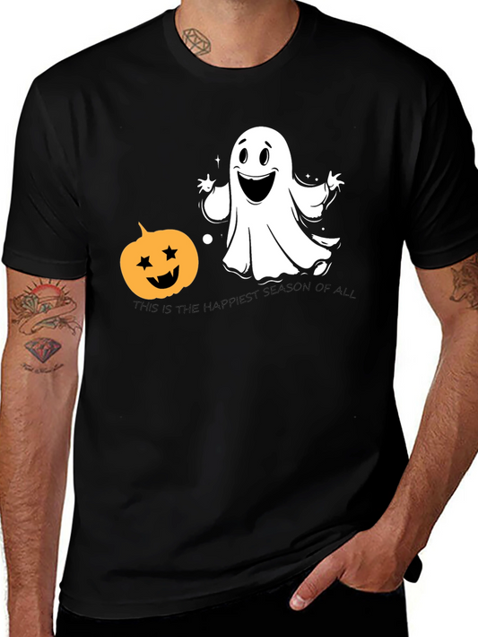 Halloween Ghost & Pumpkin Black T-Shirt