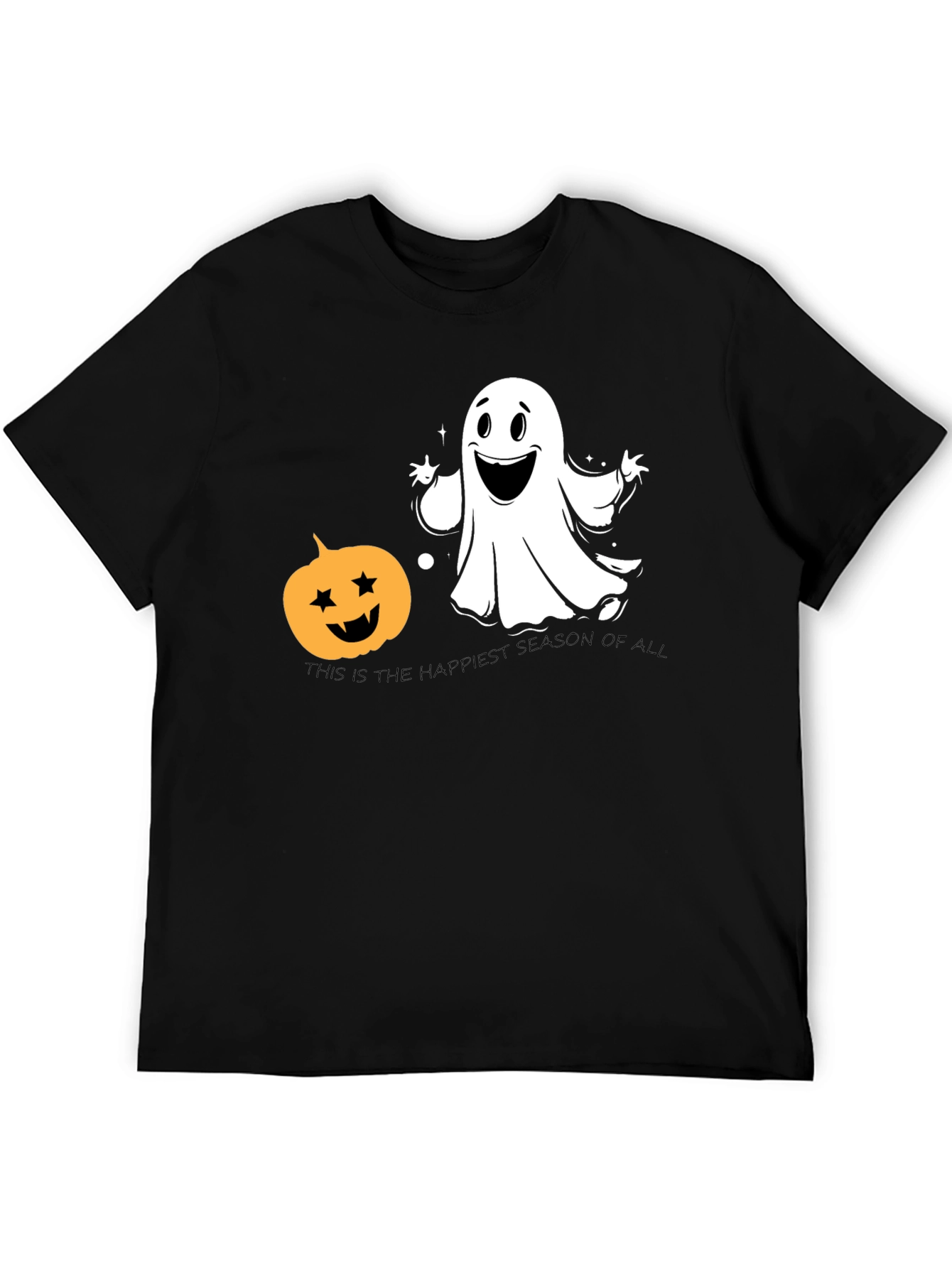 Halloween Ghost & Pumpkin Black T-Shirt