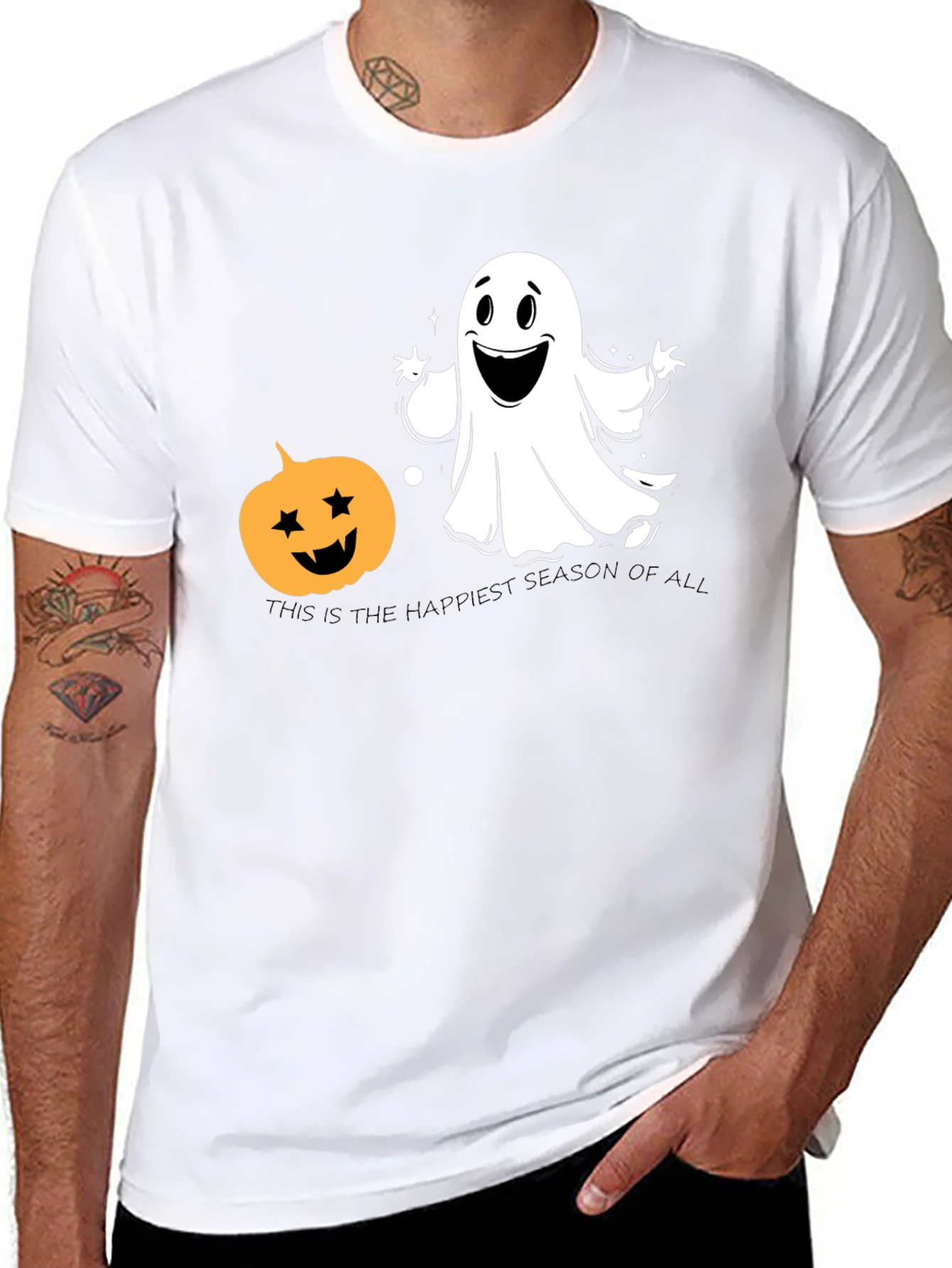 Halloween Ghost & Pumpkin Black T-Shirt