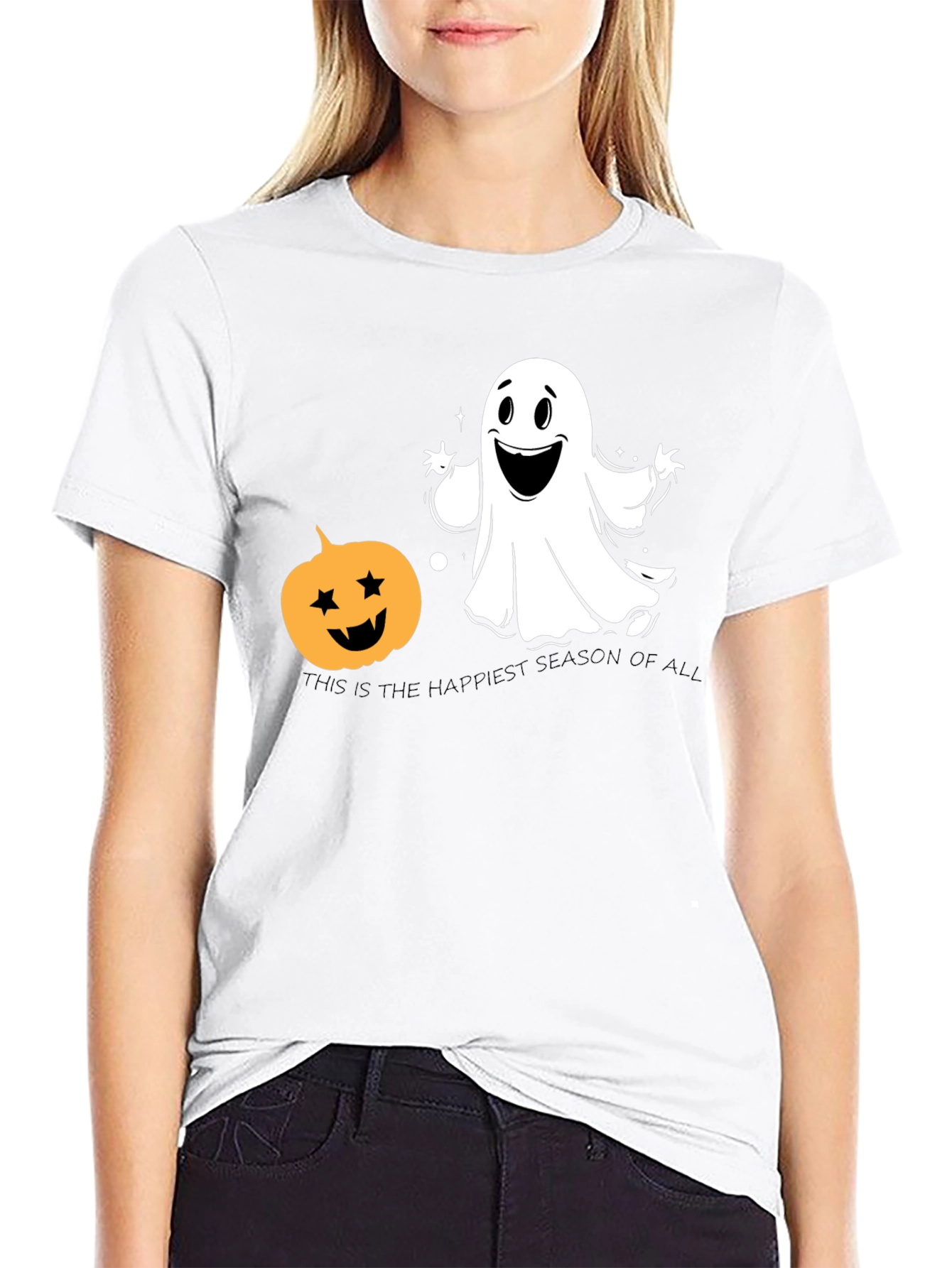 Halloween Ghost & Pumpkin Black T-Shirt