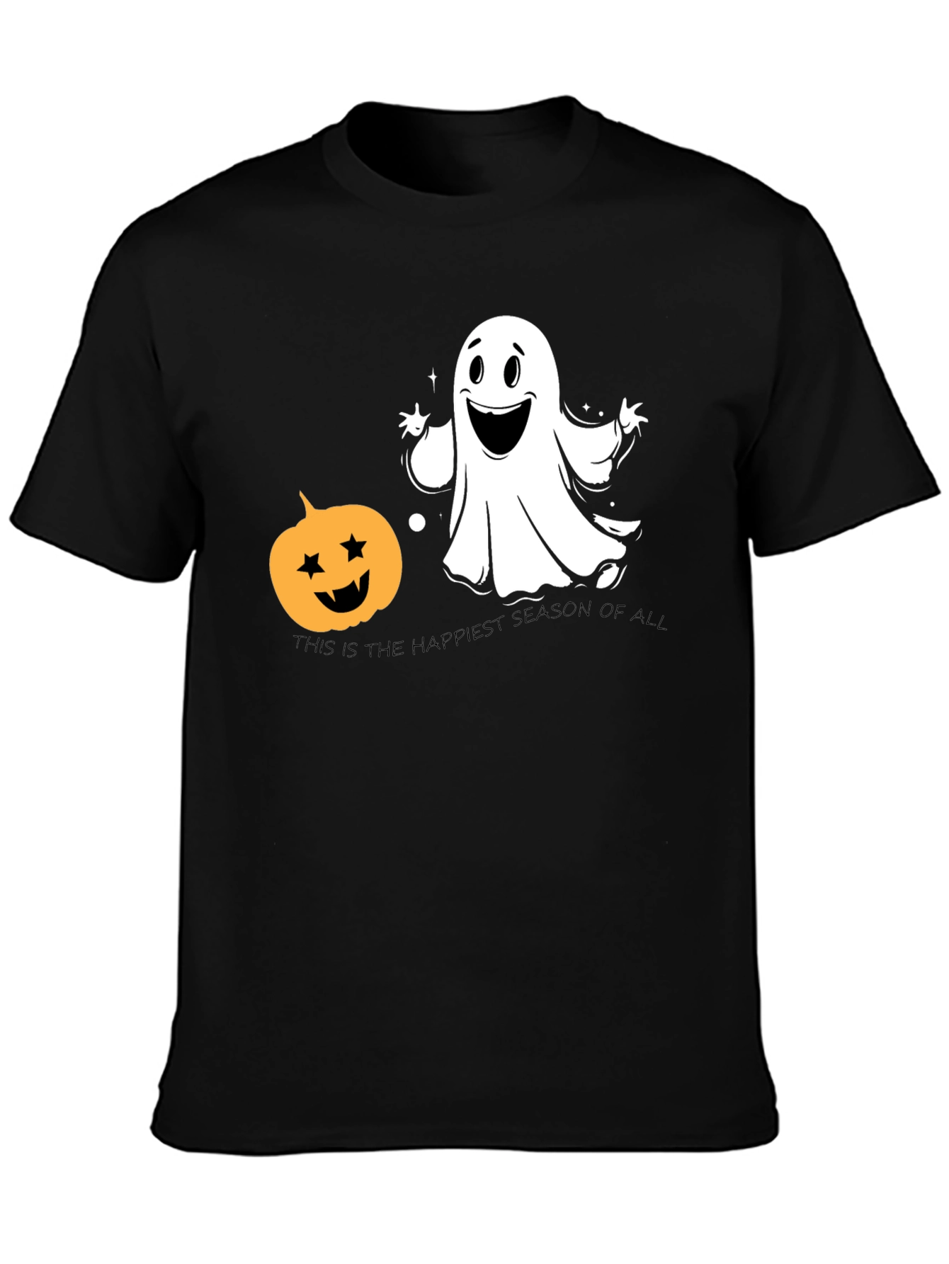 Halloween Ghost & Pumpkin Black T-Shirt