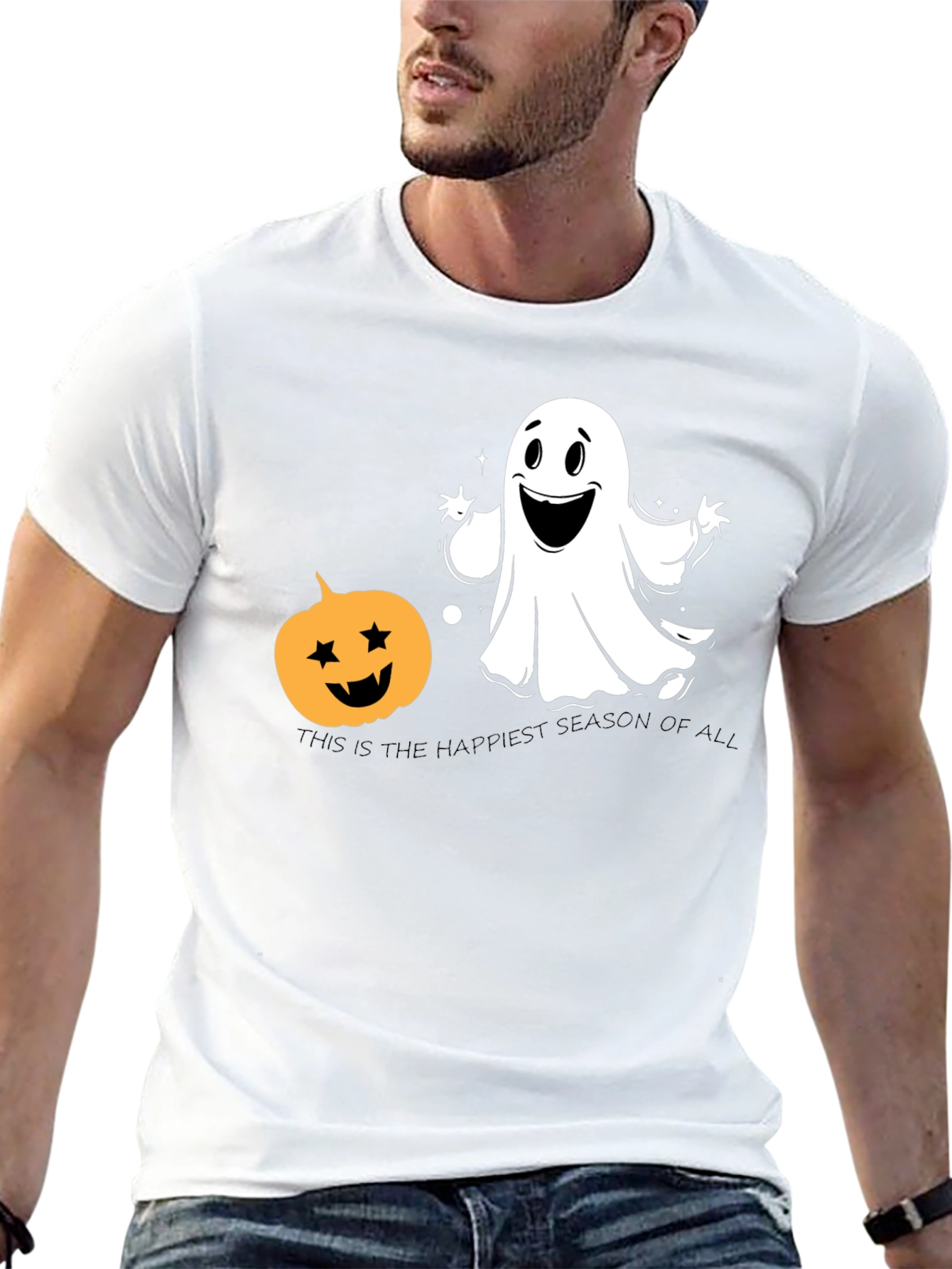 Halloween Ghost & Pumpkin Black T-Shirt