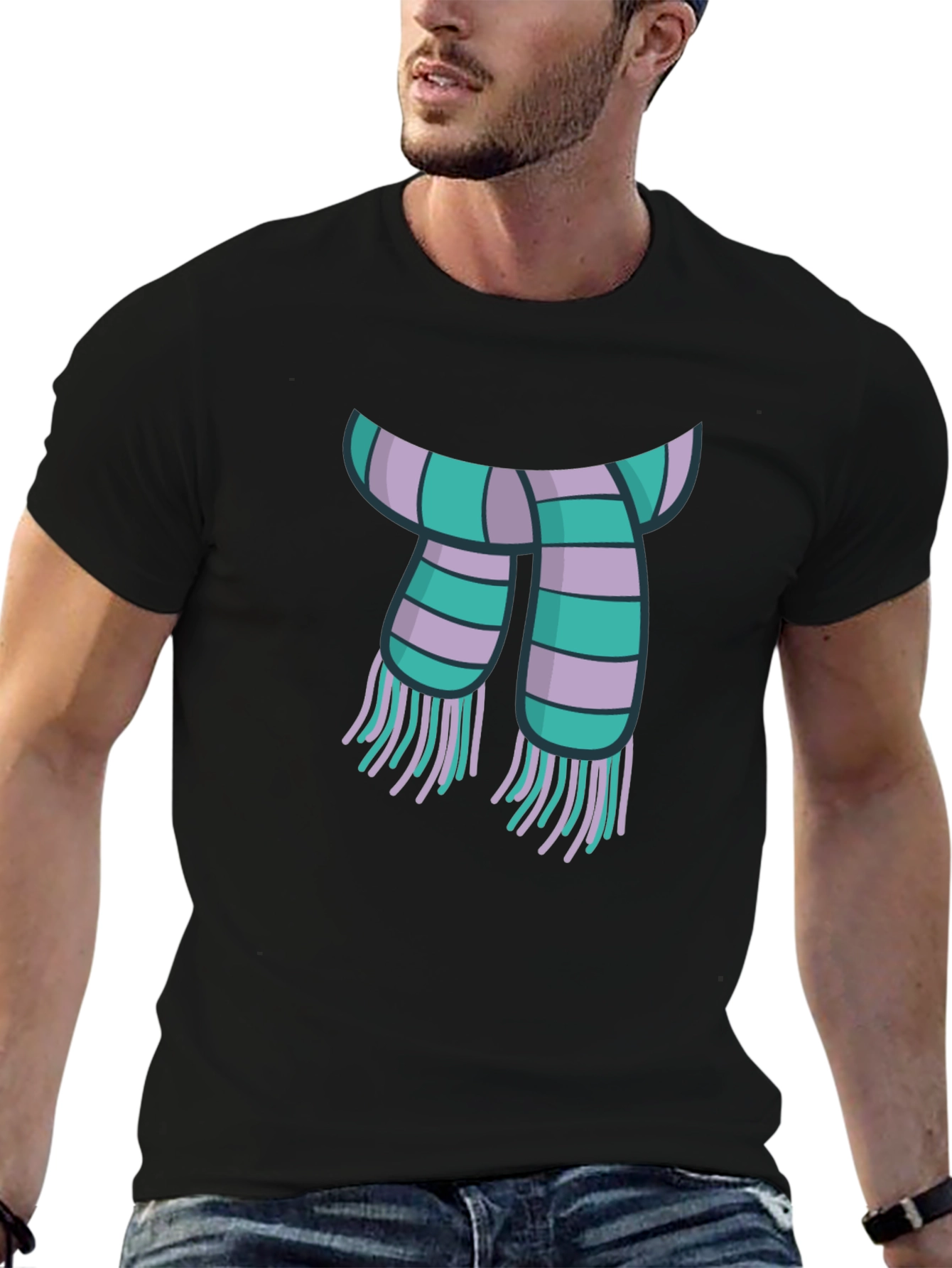 Striped Scarf Graphic Tee - Casual Style