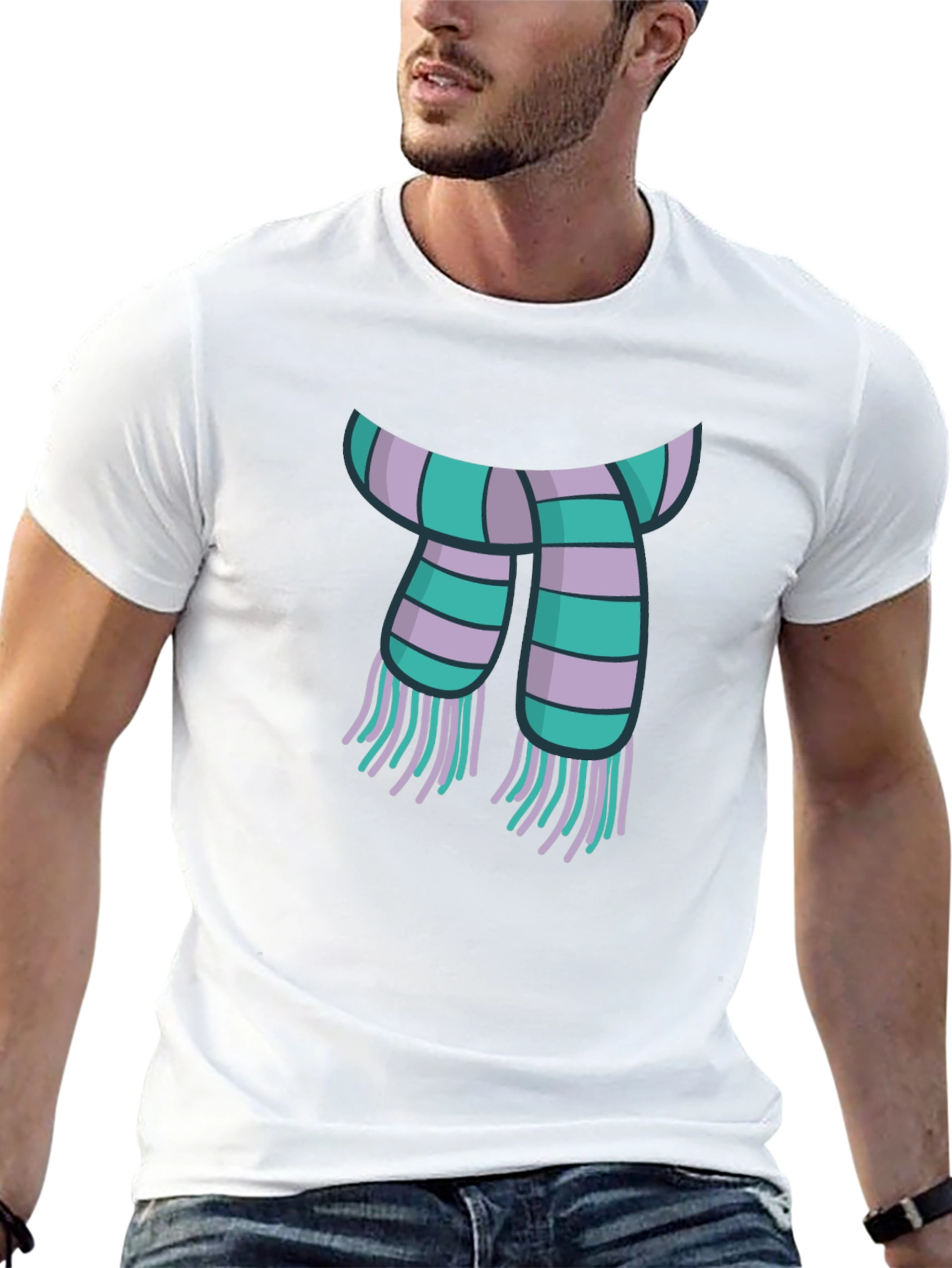 Striped Scarf Graphic Tee - Casual Style