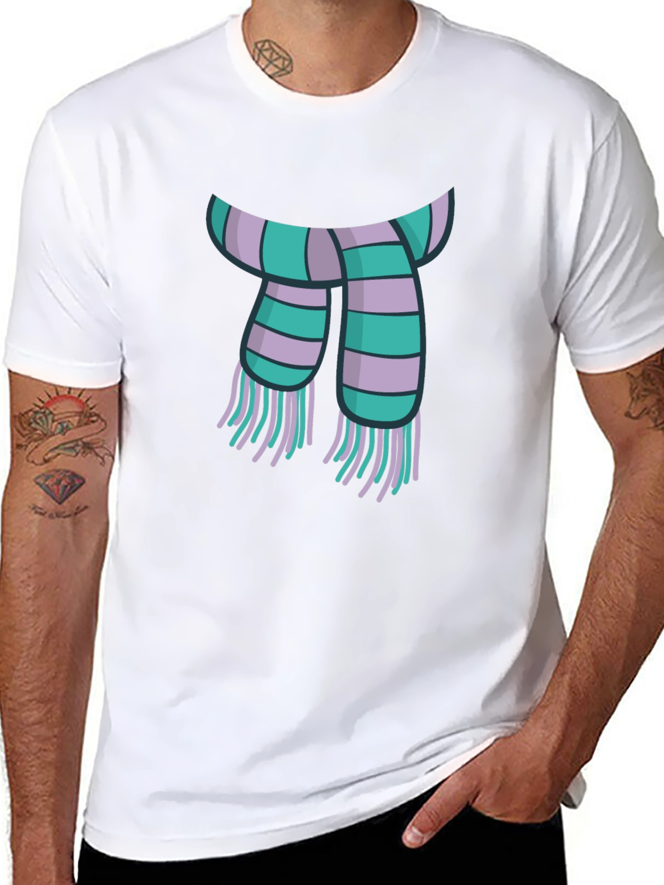 Striped Scarf Graphic Tee - Casual Style