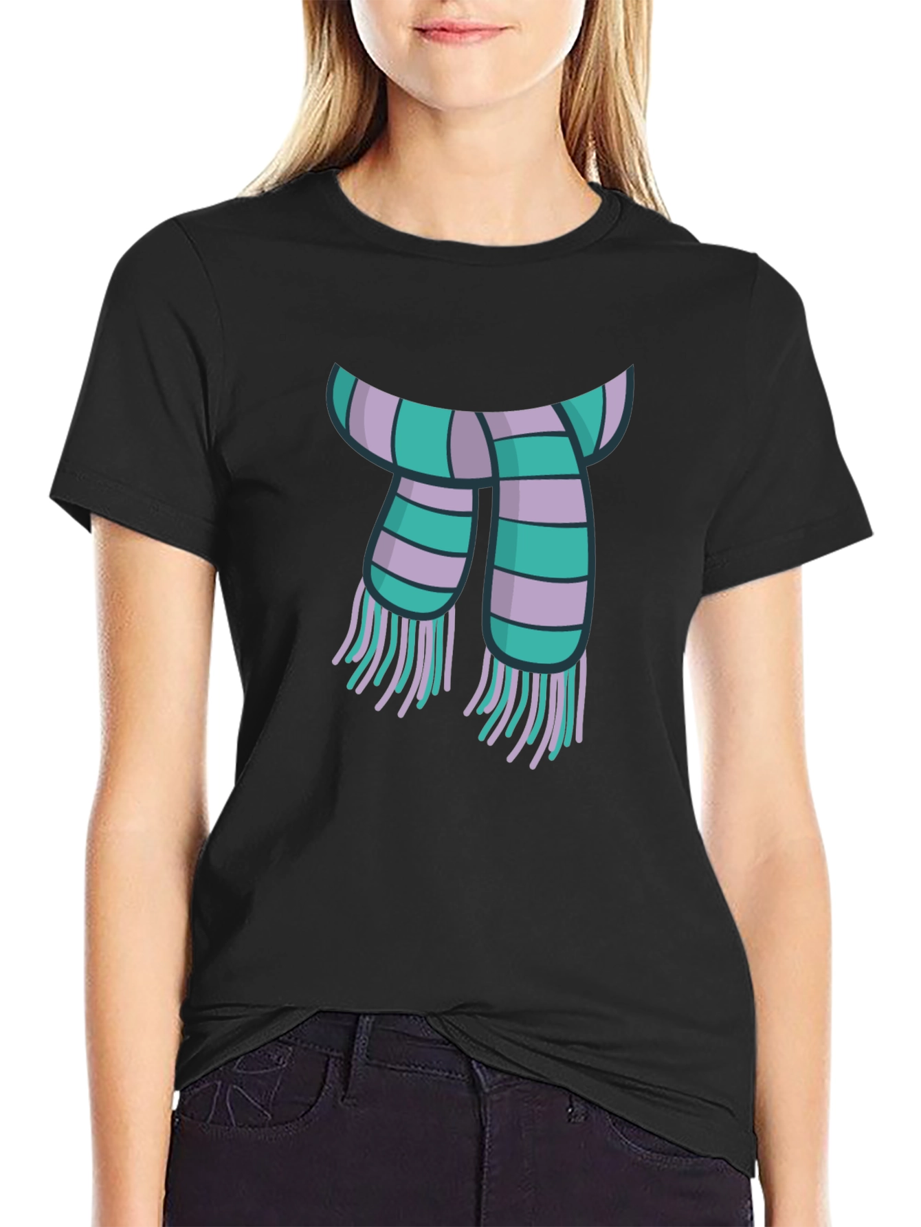 Striped Scarf Graphic Tee - Casual Style