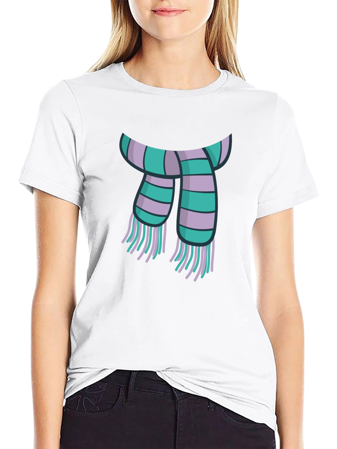 Striped Scarf Graphic Tee - Casual Style
