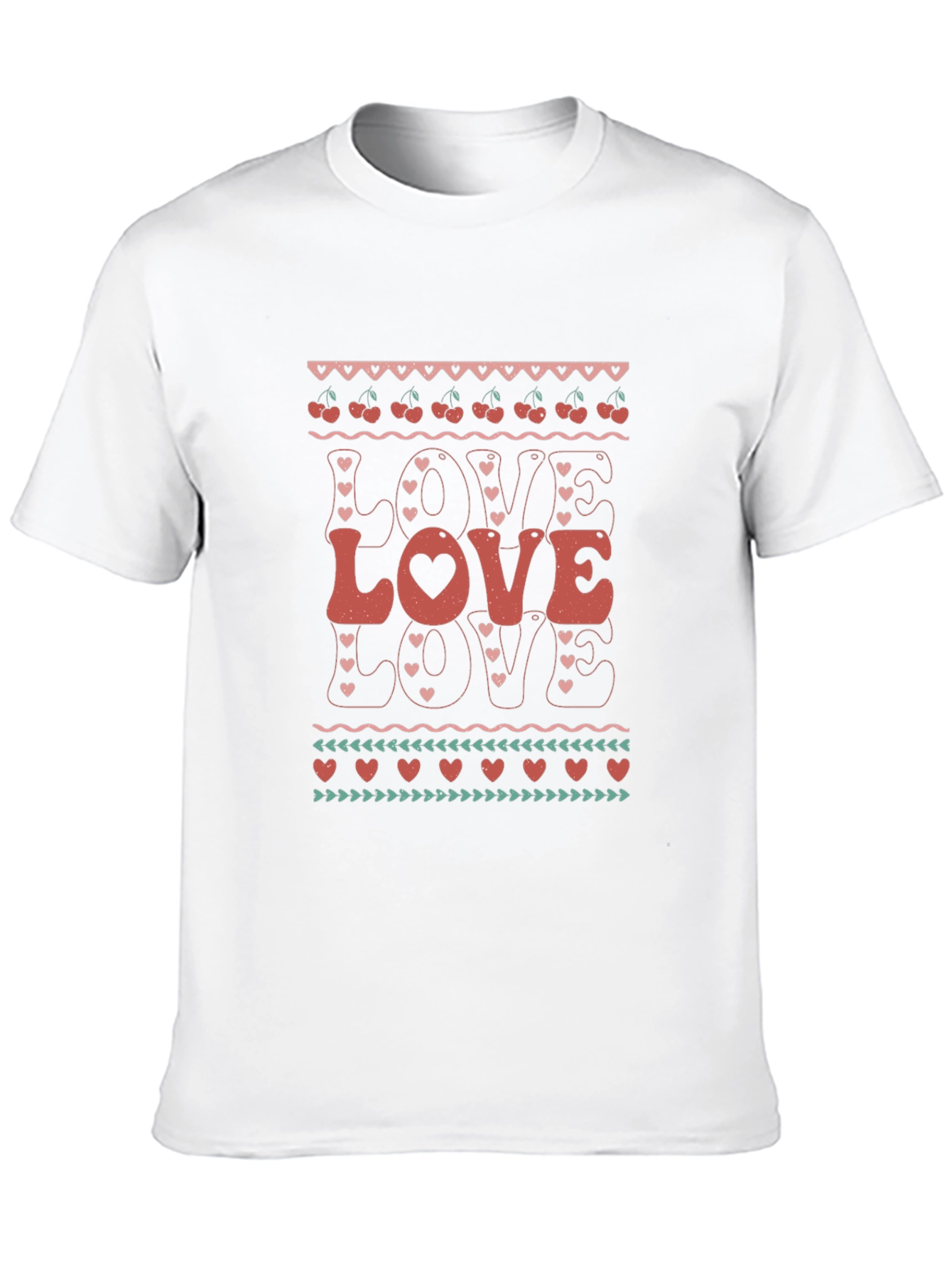 Retro Love Cherries Heart Pattern Graphic Tee