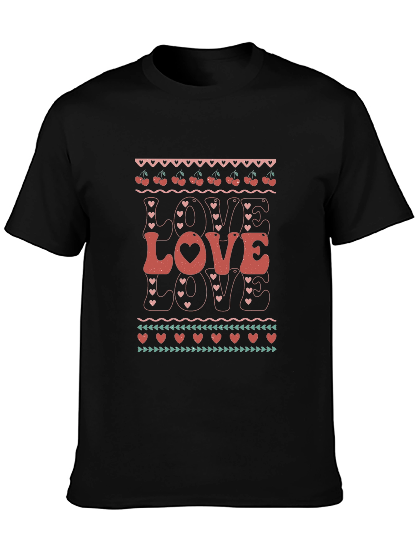 Retro Love Cherries Heart Pattern Graphic Tee
