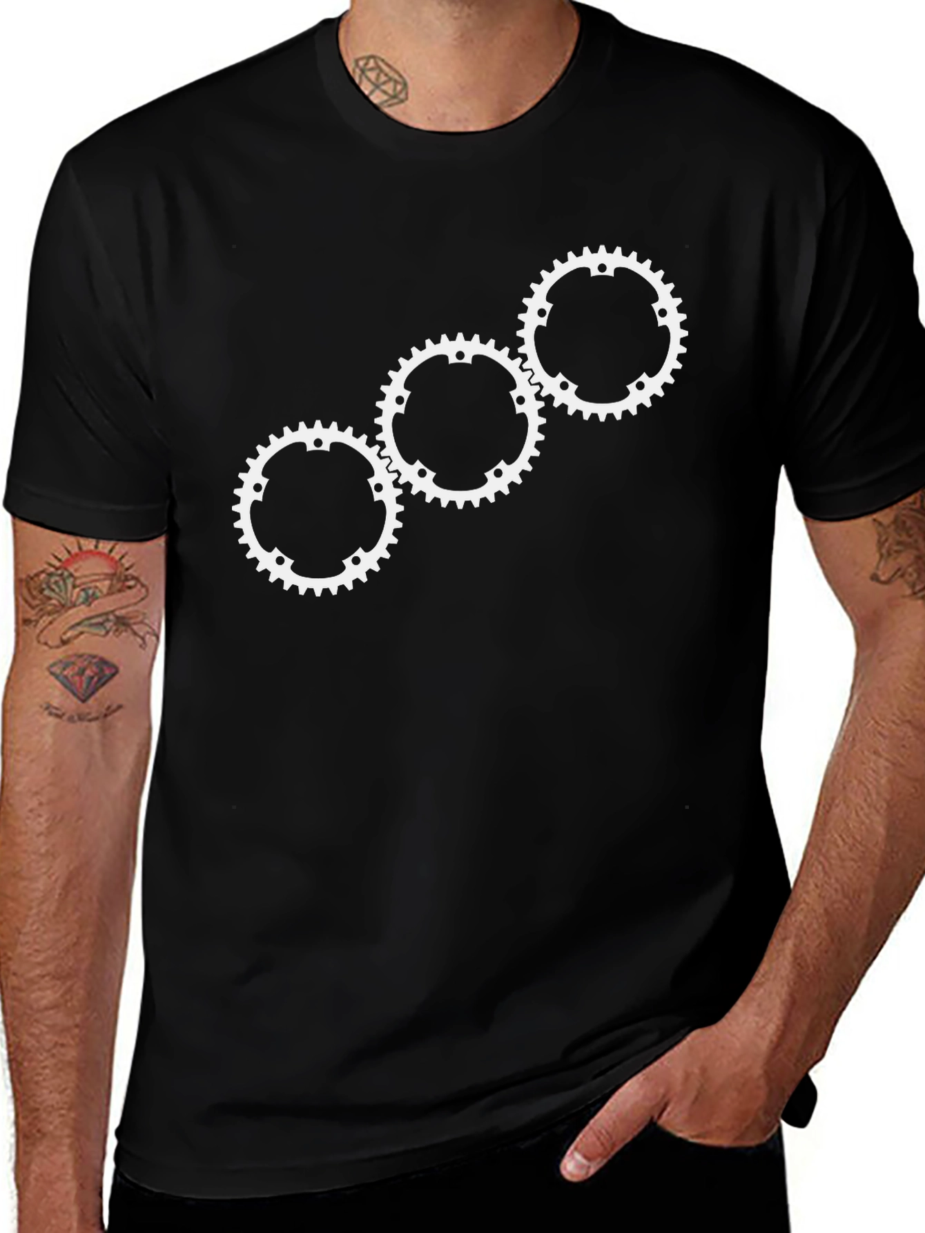 Gear Pattern T-Shirt - Black Cotton Blend