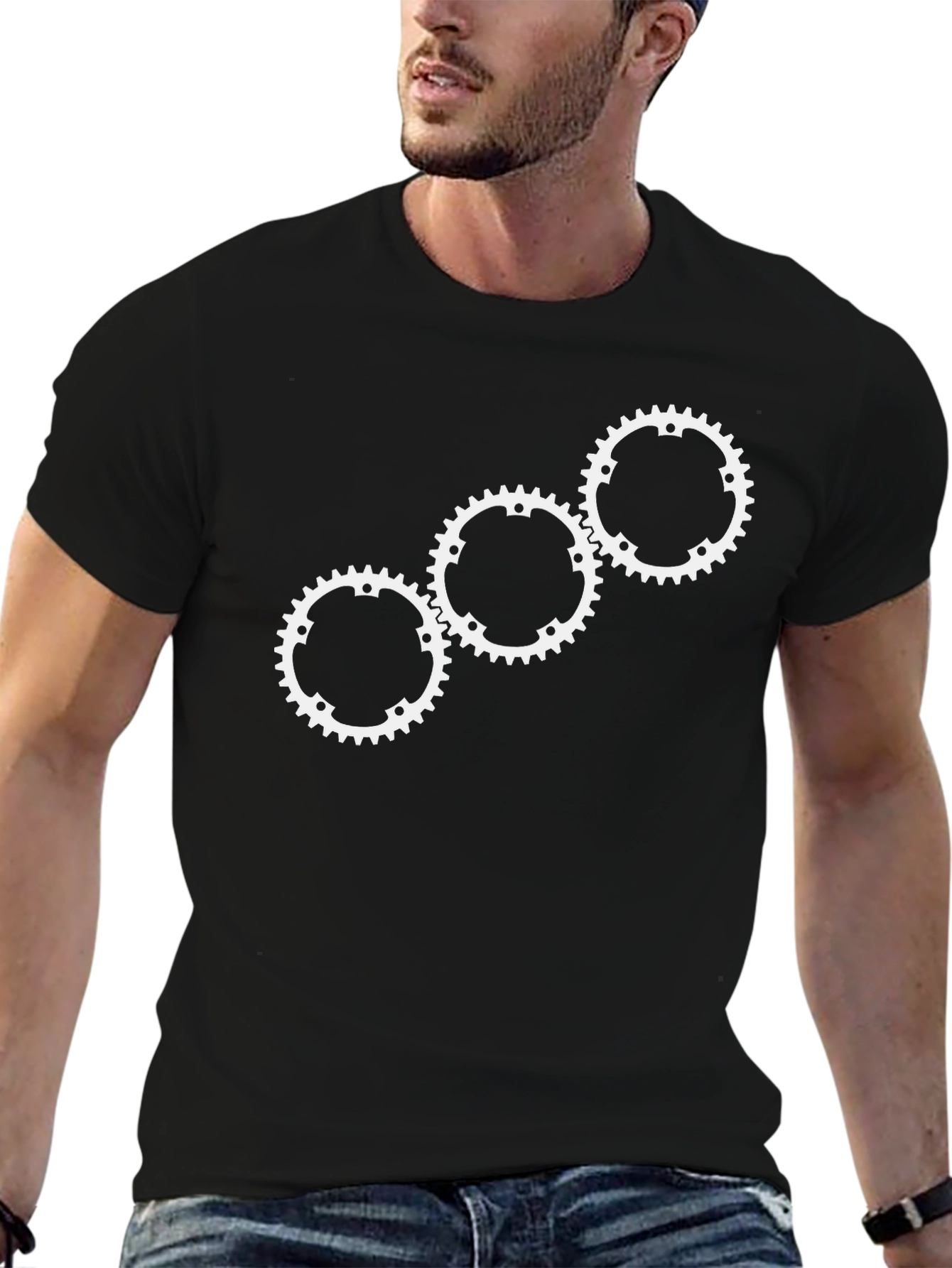 Gear Pattern T-Shirt - Black Cotton Blend