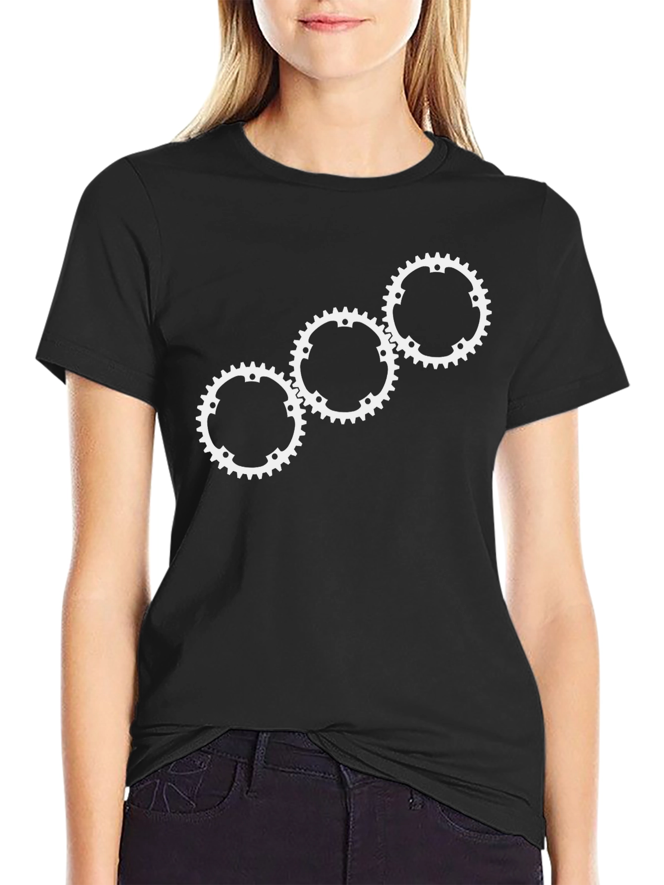 Gear Pattern T-Shirt - Black Cotton Blend