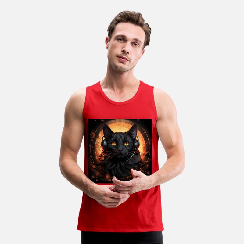 Black cat with earbuds listen to music