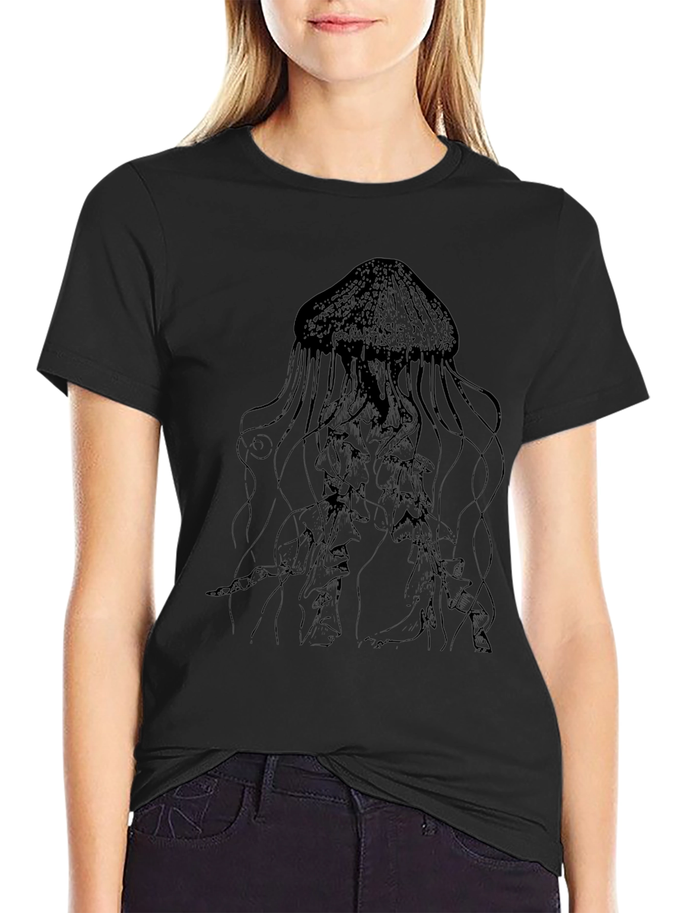Mens Black Jellyfish Graphic Tee