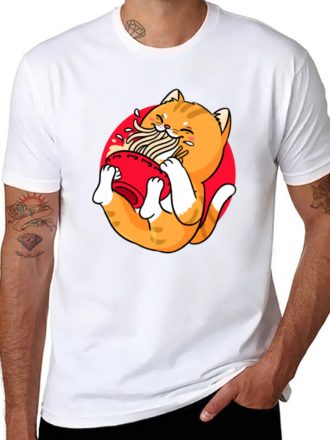 Ramen Cat Graphic Tee - Unique Black T-Shirt