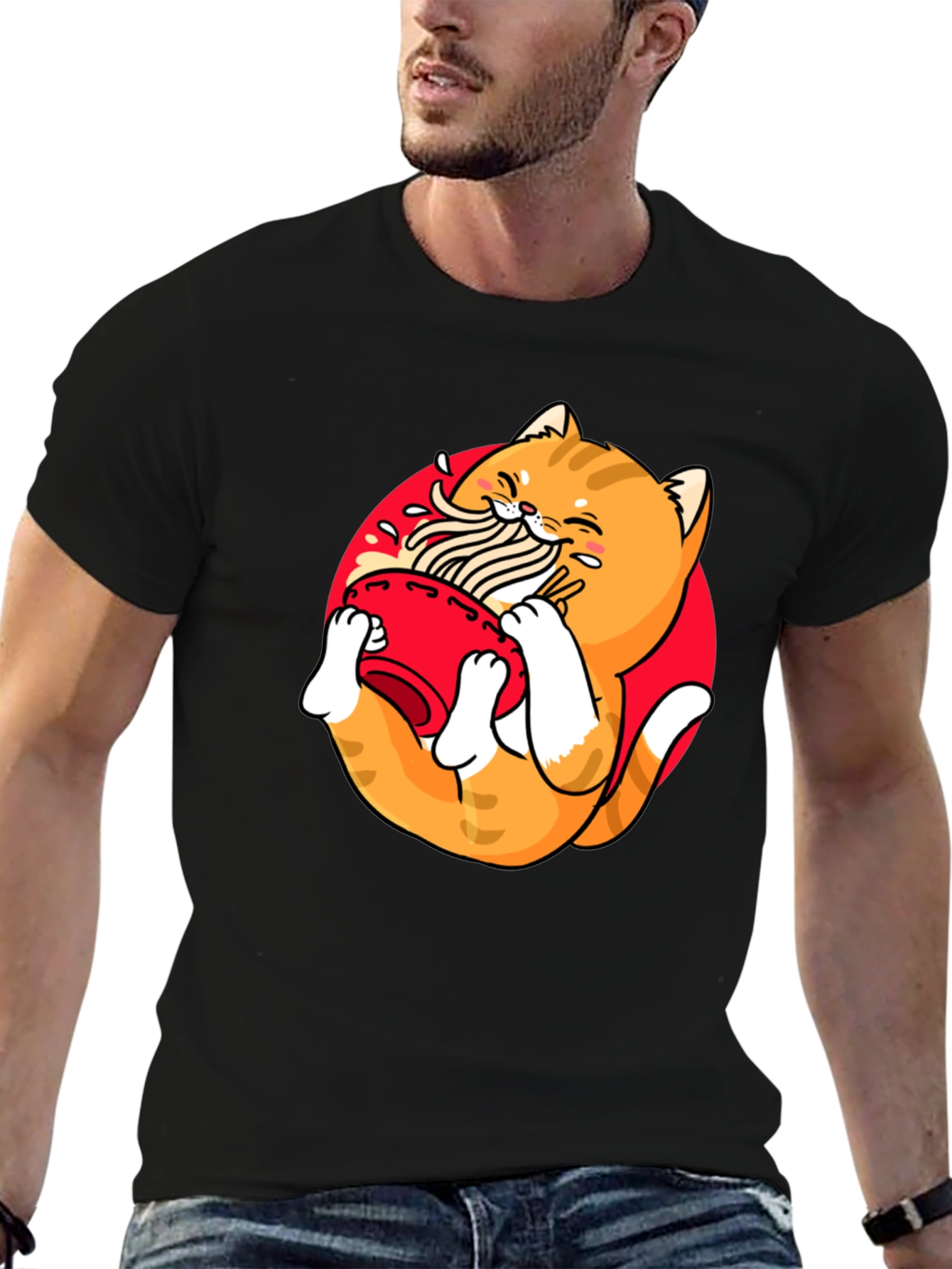 Ramen Cat Graphic Tee - Unique Black T-Shirt