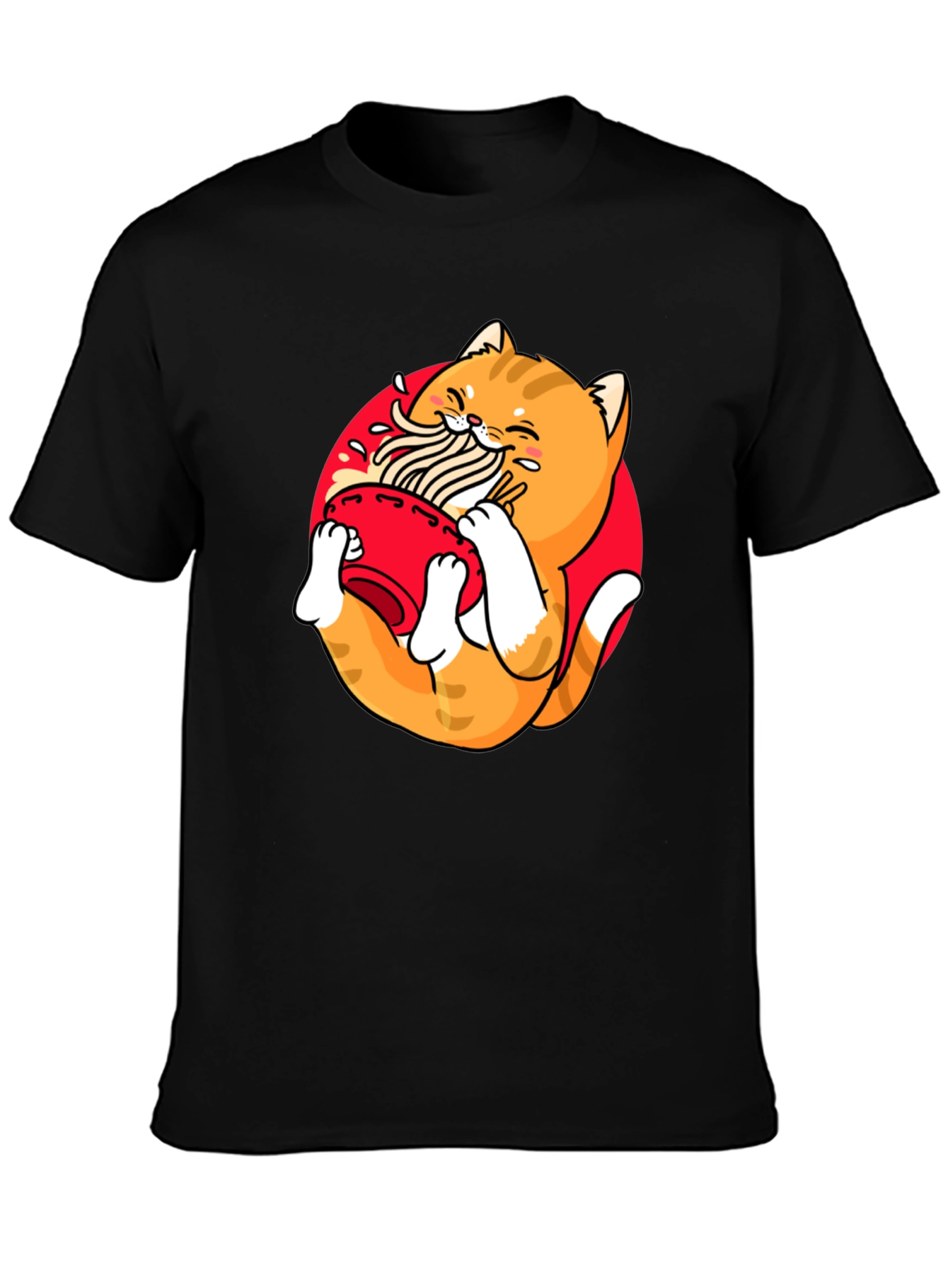Ramen Cat Graphic Tee - Unique Black T-Shirt