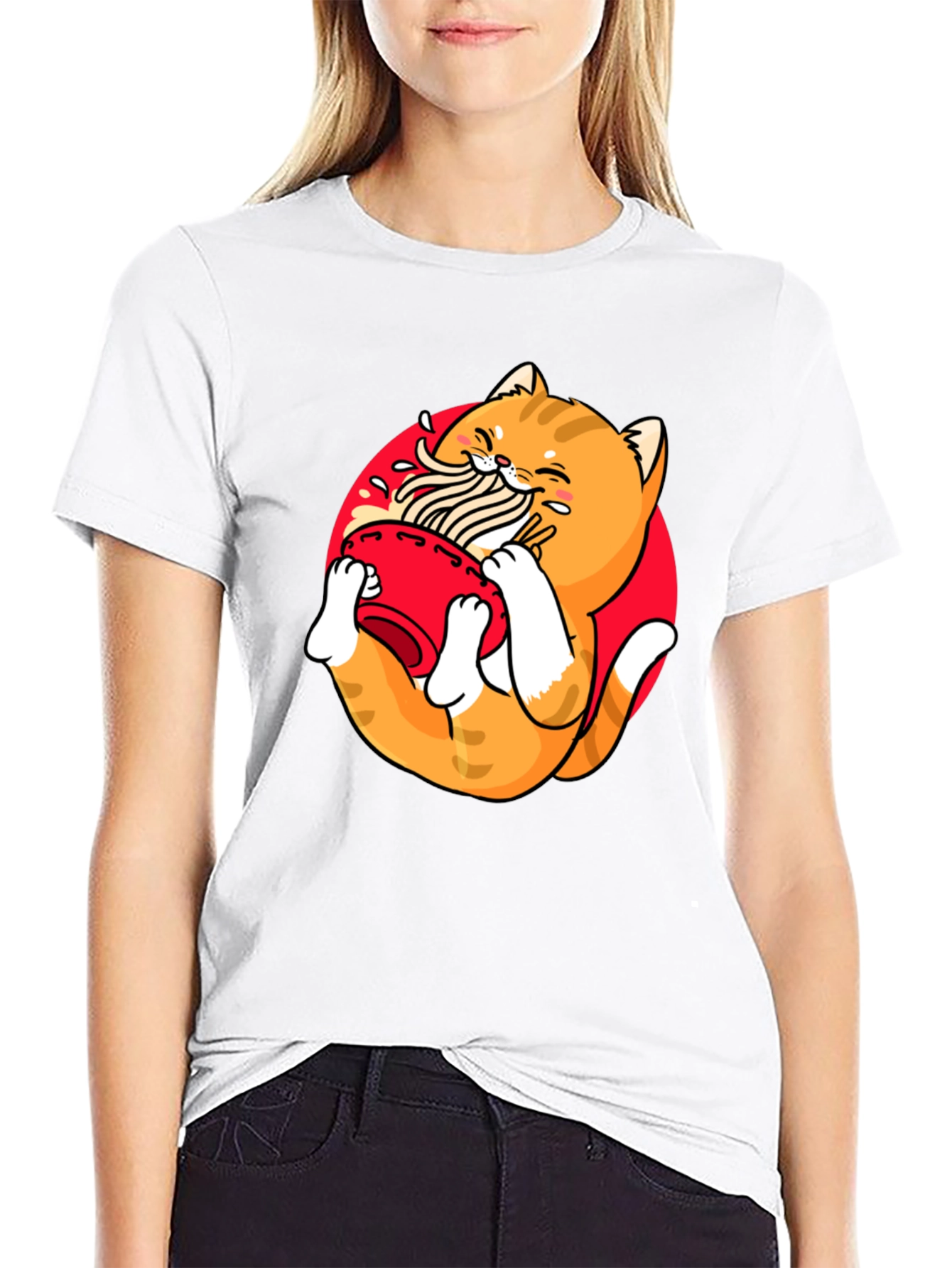 Ramen Cat Graphic Tee - Unique Black T-Shirt