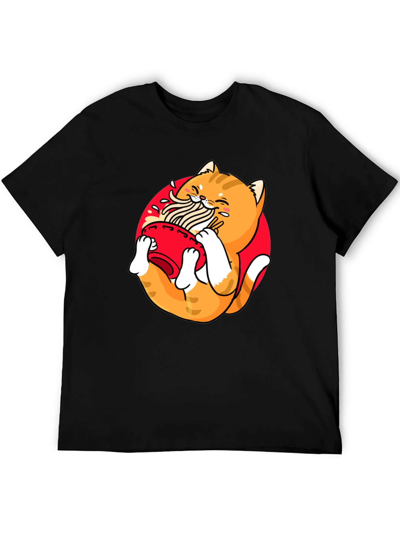 Ramen Cat Graphic Tee - Unique Black T-Shirt