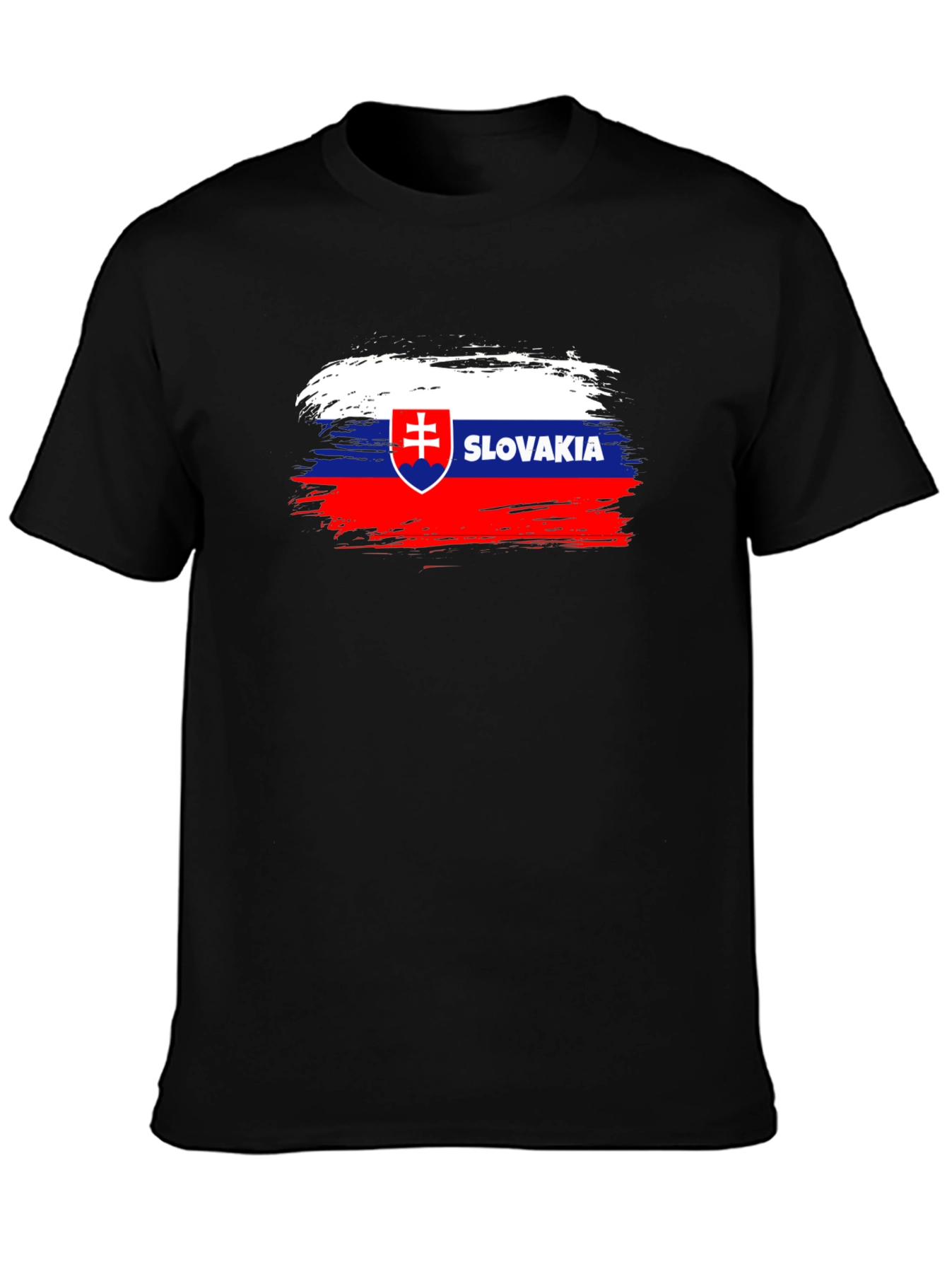 Slovakia Flag Brushstroke T-Shirt - Black Cotton Tee