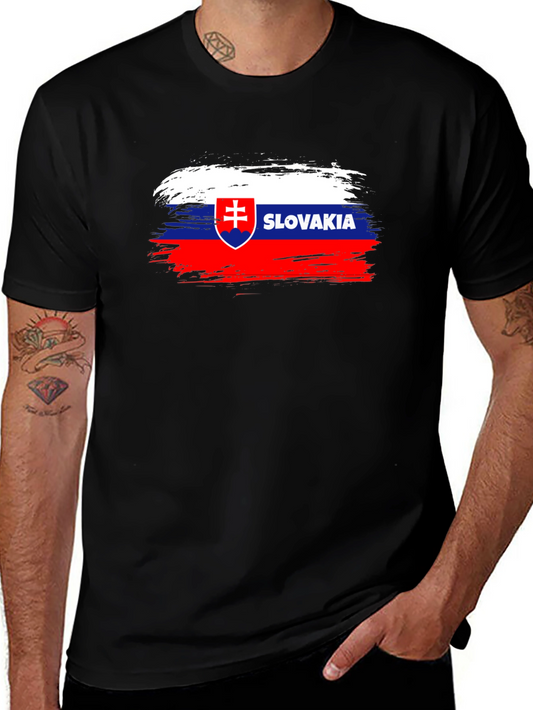 Slovakia Flag Brushstroke T-Shirt - Black Cotton Tee