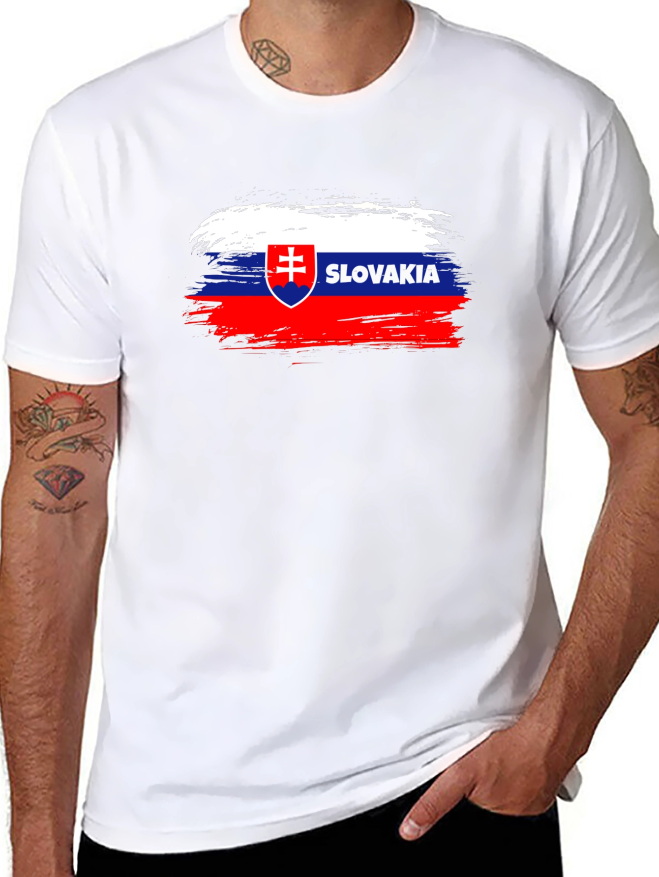 Slovakia Flag Brushstroke T-Shirt - Black Cotton Tee