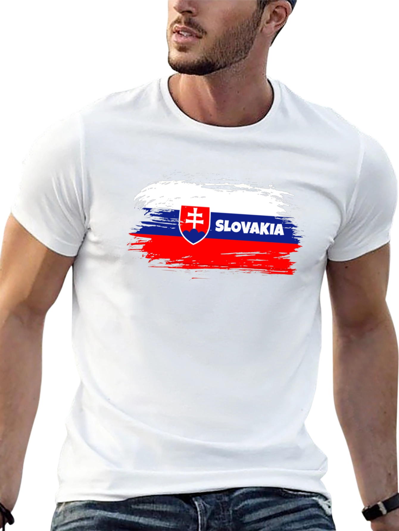 Slovakia Flag Brushstroke T-Shirt - Black Cotton Tee