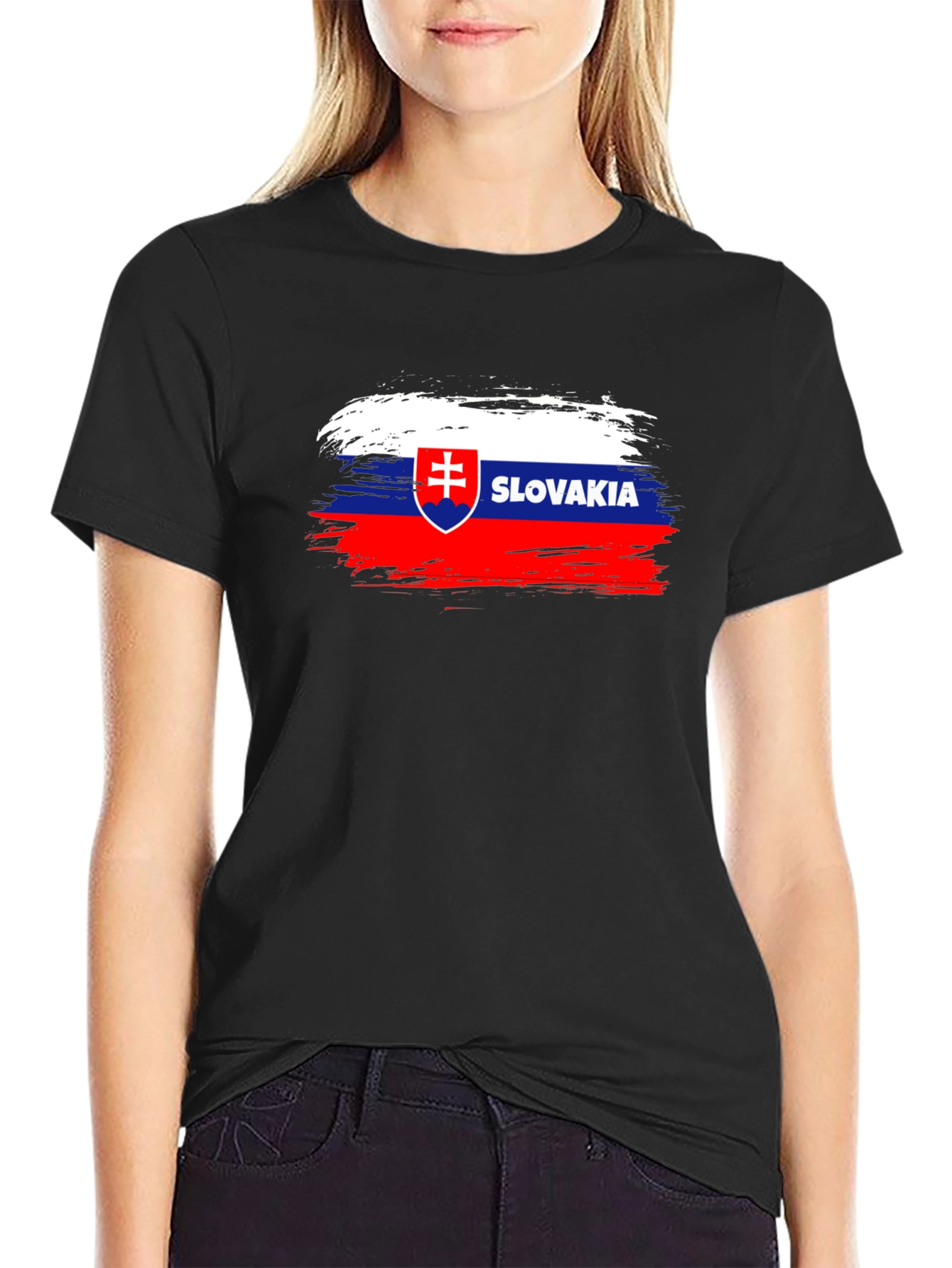 Slovakia Flag Brushstroke T-Shirt - Black Cotton Tee