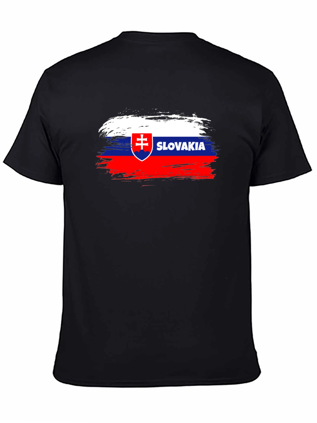 Slovakia Flag Brushstroke T-Shirt - Black Cotton Tee